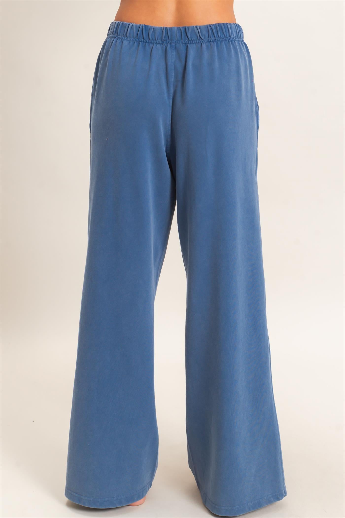 Wholesale Acid Wash Drawstring Waist Wide Leg Pants Pants DZ25A685 NAVY DOUBLE ZERO