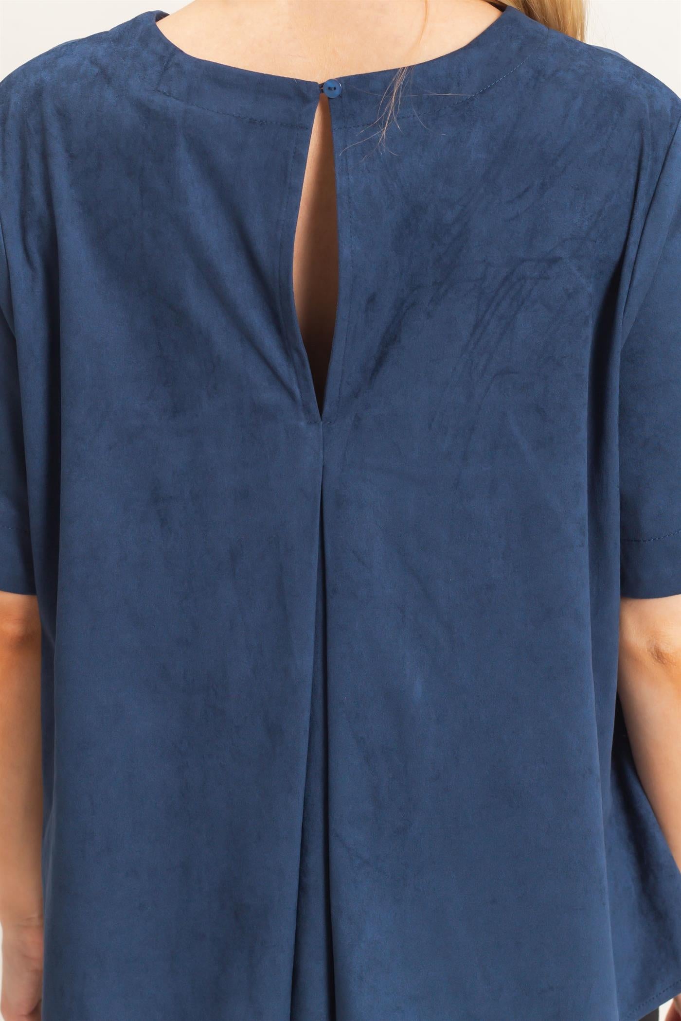 Wholesale Suede Boat Neck Top Clothing Tops HF26E351 MIDNIGHT NAVY HYFVE