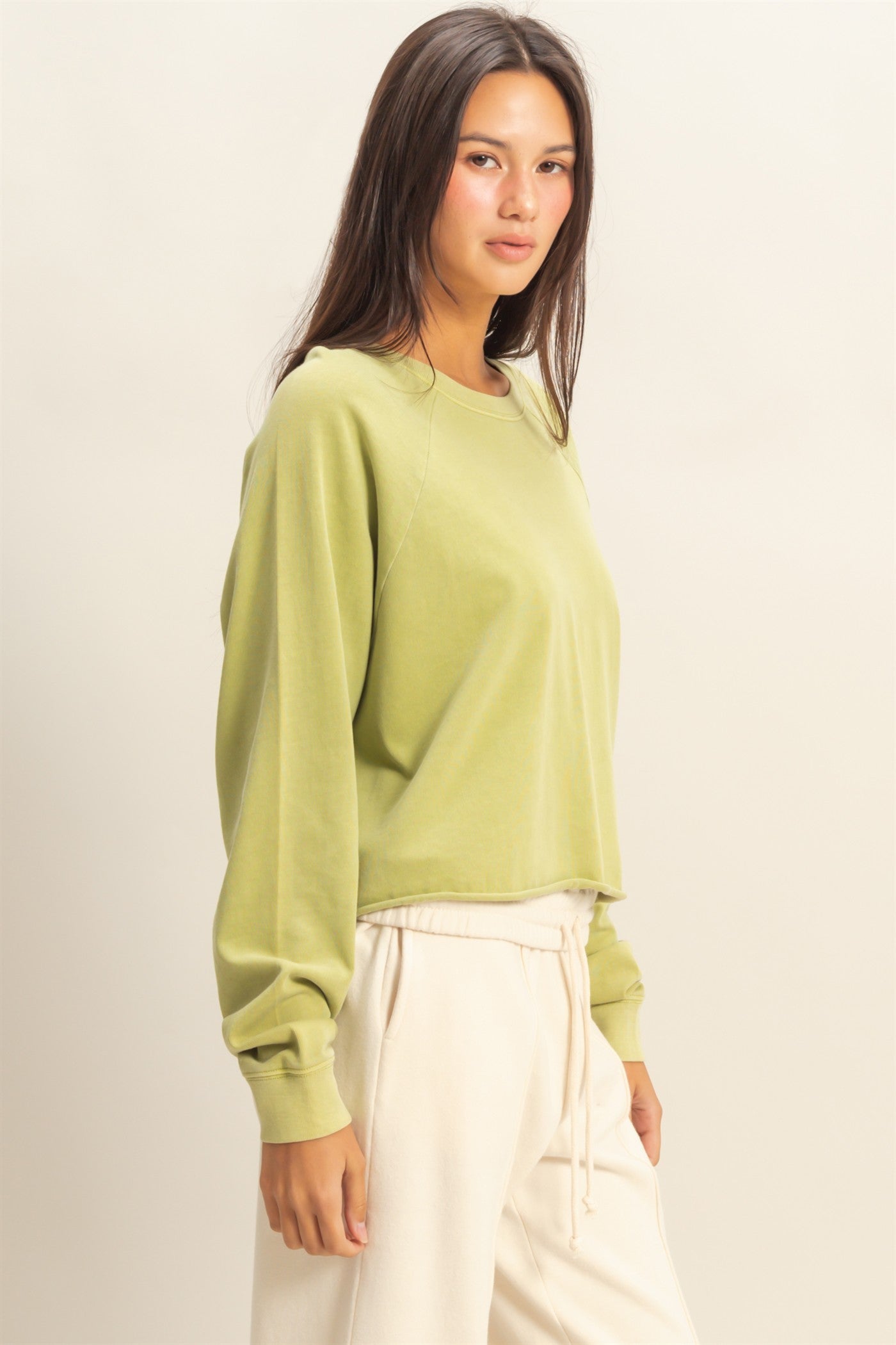Wholesale Raglan Long Sleeve Top Clothing Tops DZ23G286 PALE OLIVE DOUBLE ZERO