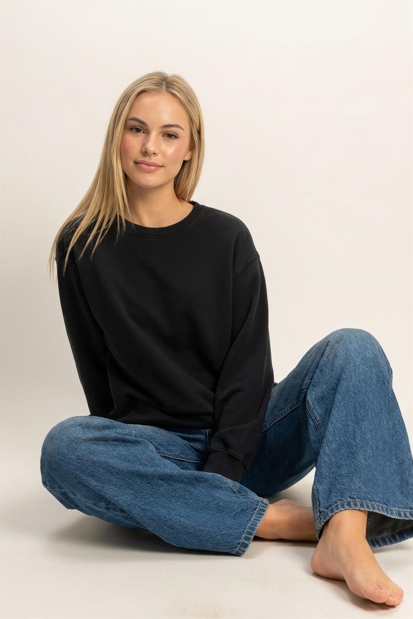Wholesale Mineral Wash Crew Neck Sweatshirt Sweatshirts DZ26E990 BLACK DOUBLE ZERO