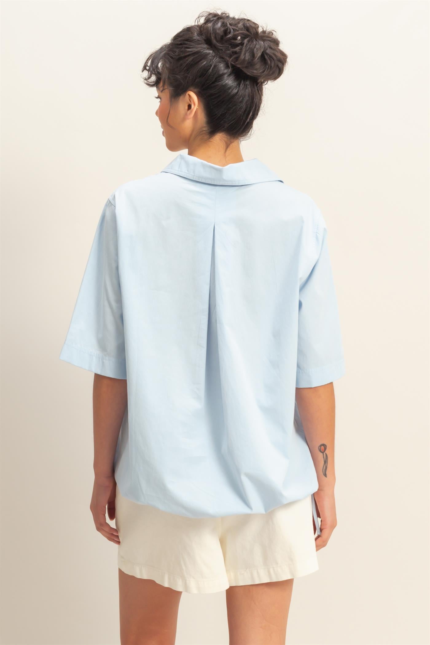 Wholesale Bubble Hem Relaxed Fit Shirt Polos DZ25E081 ICE BLUE DOUBLE ZERO