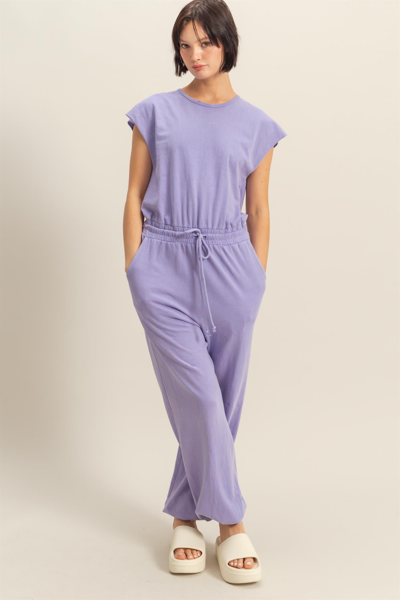 Wholesale Short Sleeve Casual Jumpsuit Clothing DZ24C619 WISTERIA DOUBLE ZERO