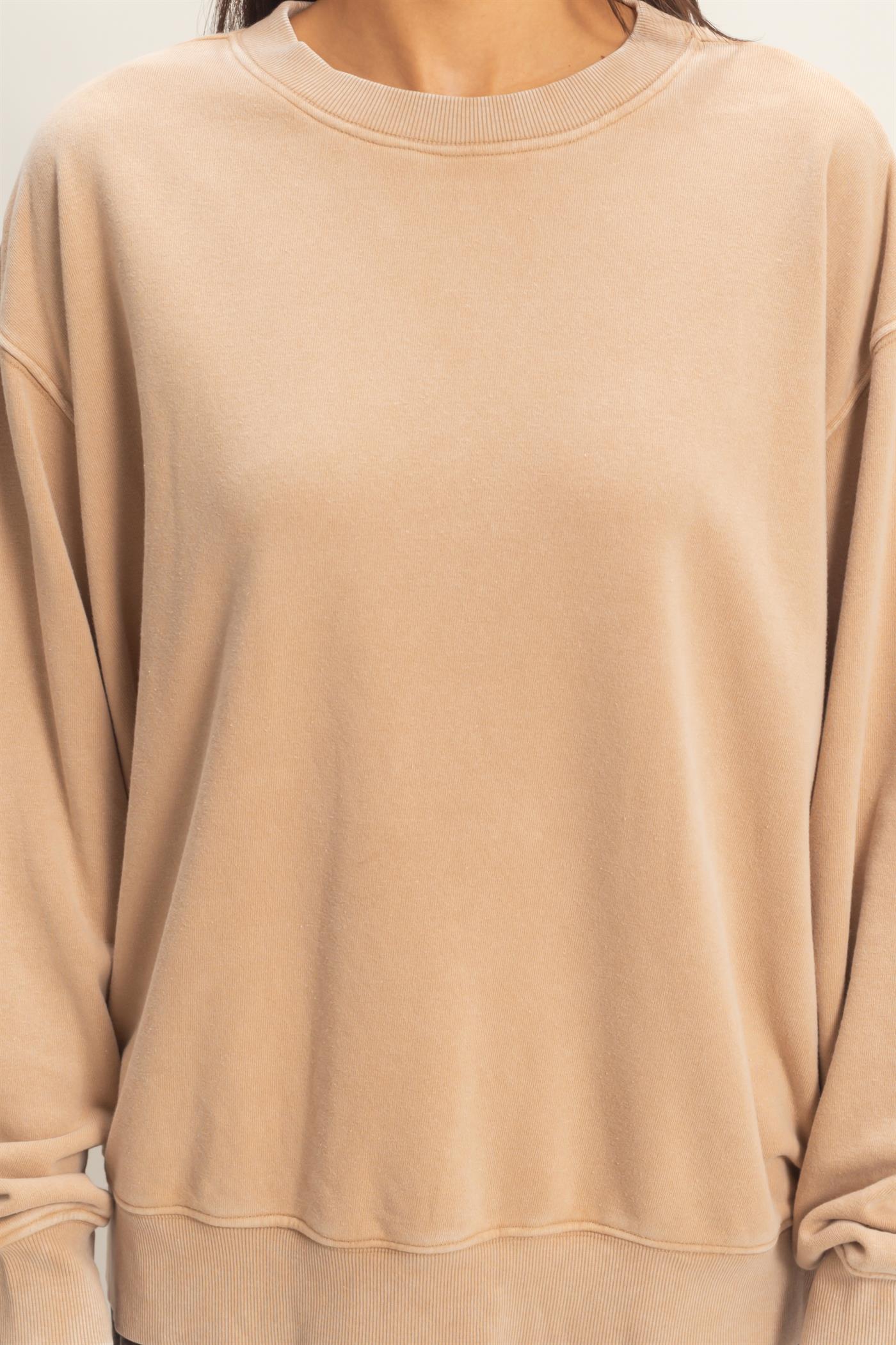 Wholesale Mineral Washed Crew Neck Sweatshirt Sweatshirts DZ26A262 DARK TAUPE DOUBLE ZERO