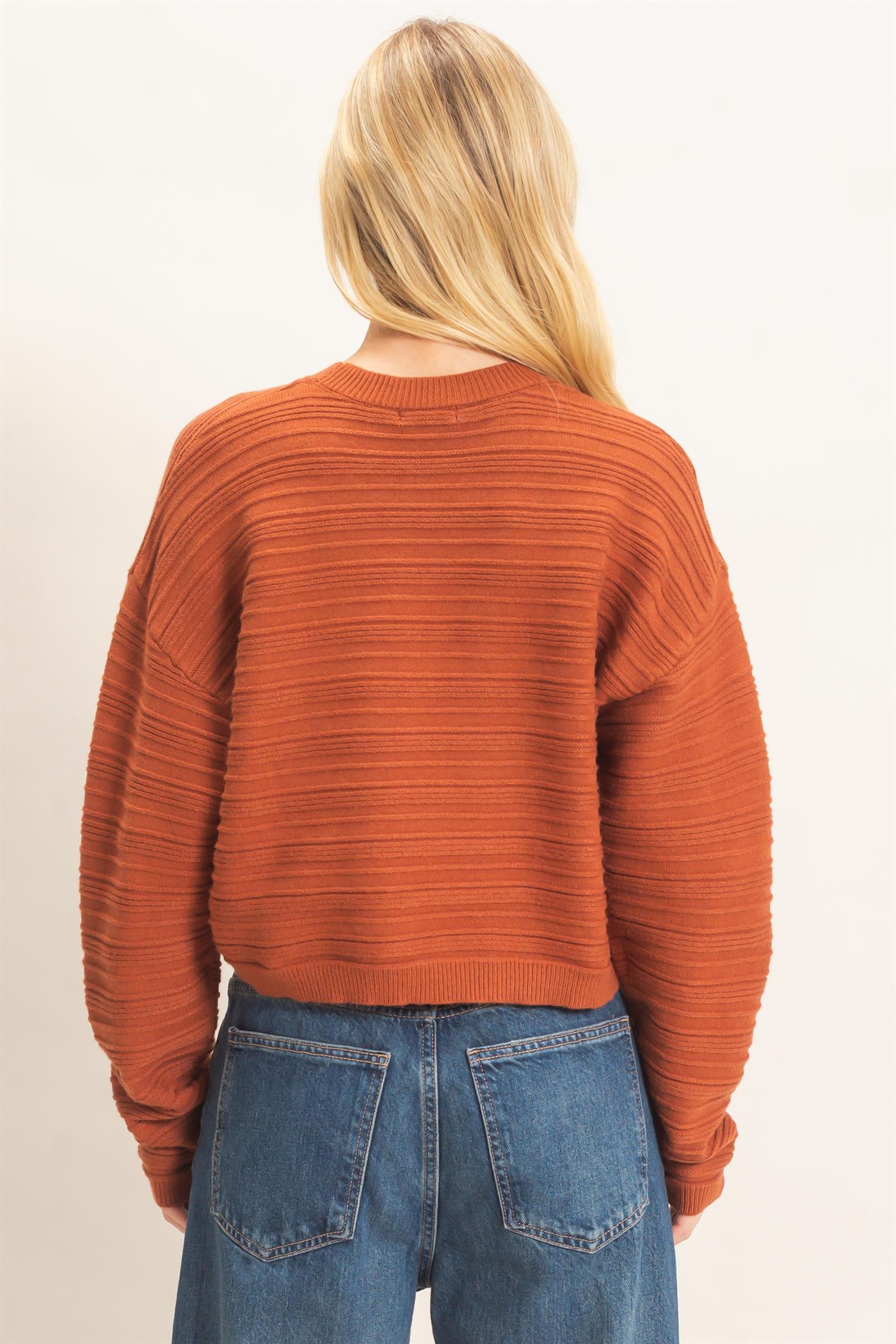 Wholesale Textured Crew Neck Sweater Sweaters HF26F196 BROWN HYFVE
