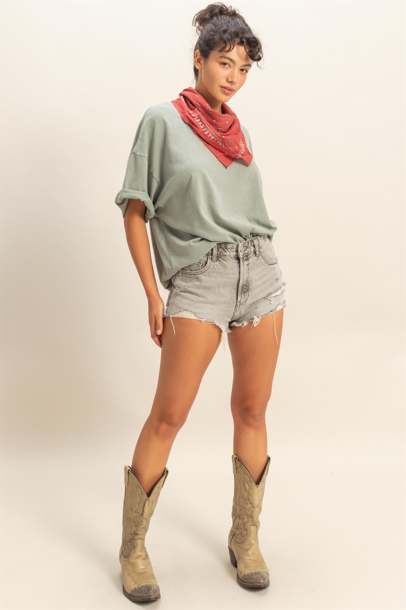 Wholesale Oversized Mineral Wash T-Shirt T-Shirts DZ26A031 SAGE GREEN DOUBLE ZERO