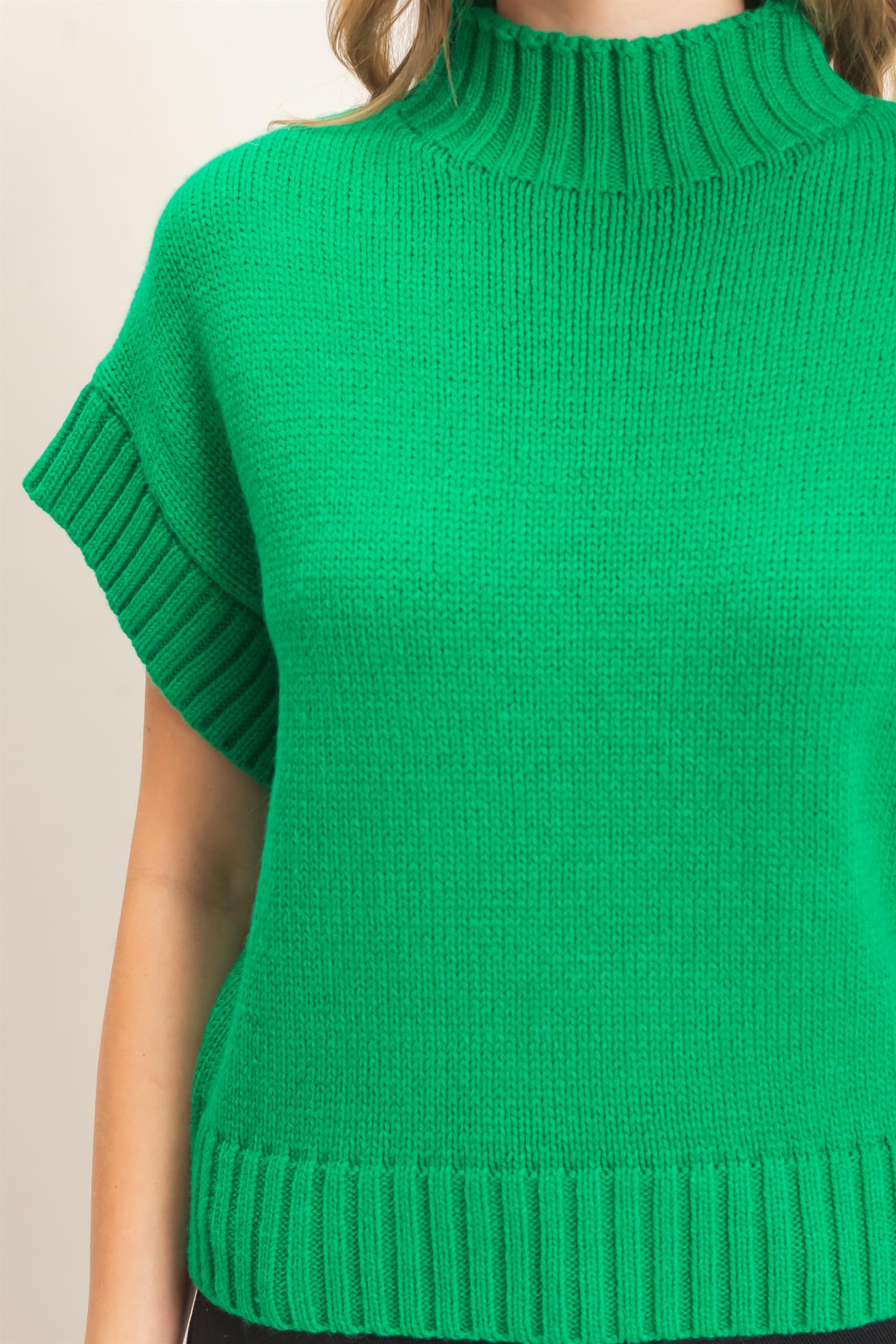Wholesale Ribbed Mock Neck Sweater Vest Sweaters HF26F186-D GREEN HYFVE