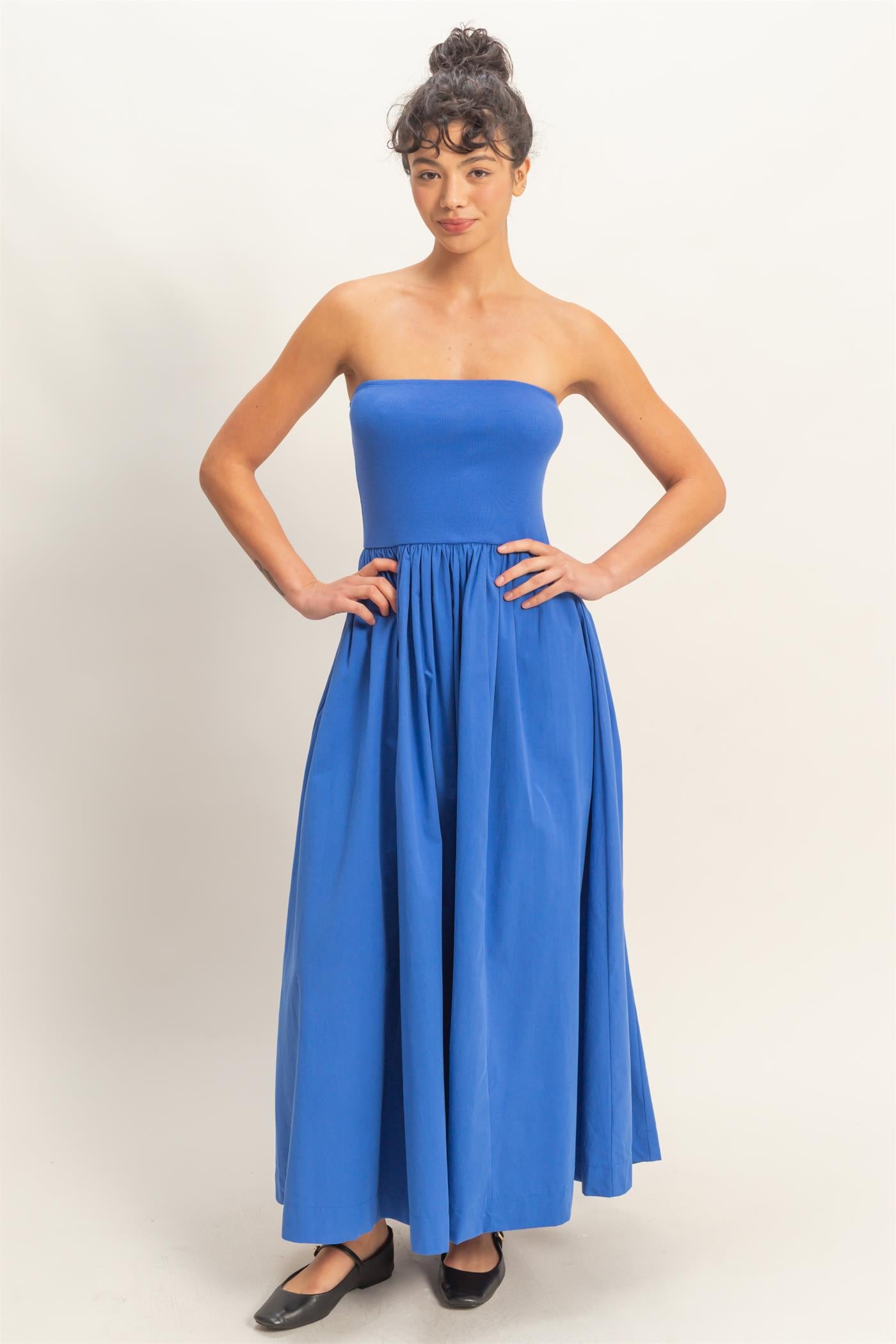 Wholesale Strapless Flowy Midi Dress Dresses DZ26A744 COBALT DOUBLE ZERO