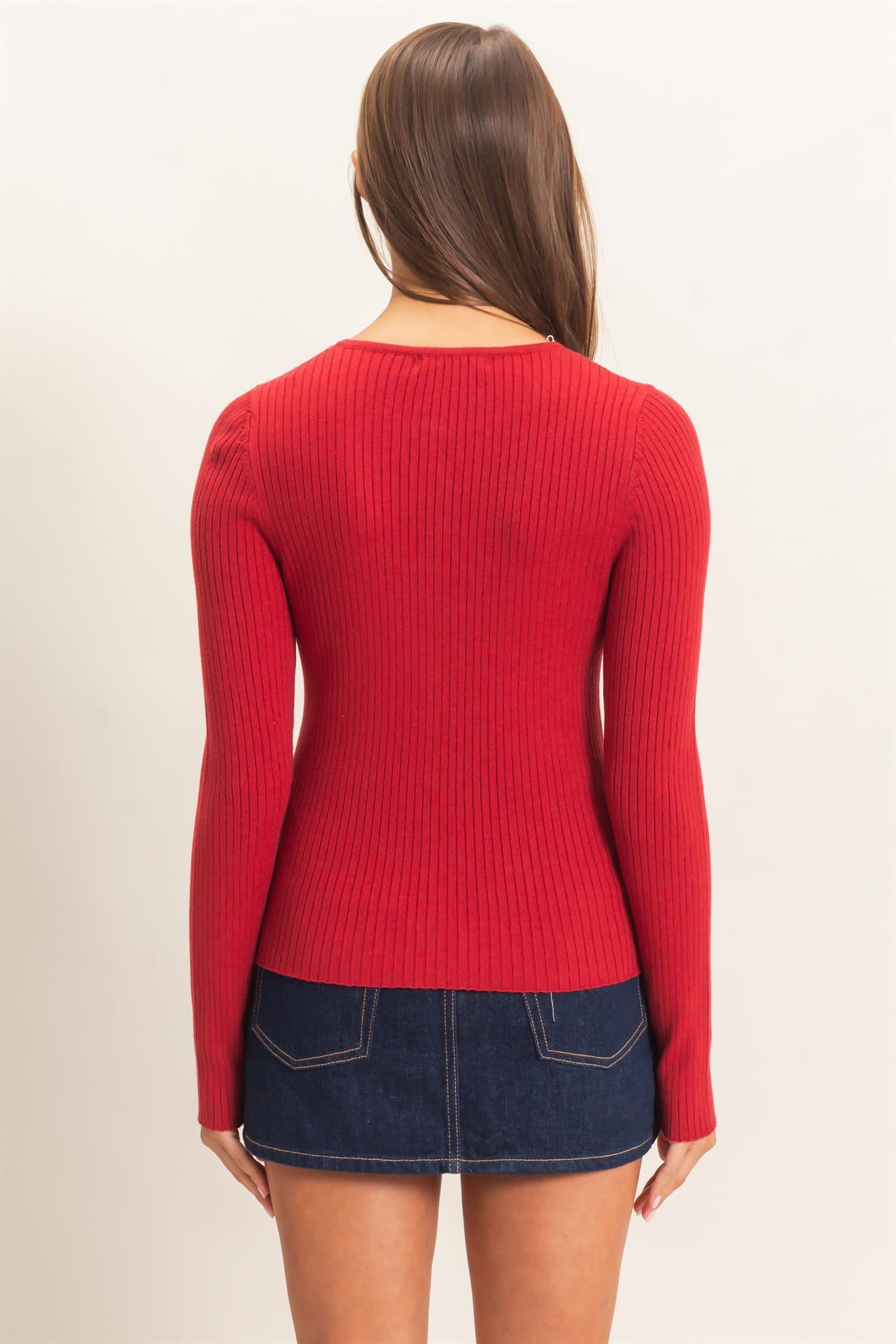 Wholesale Ribbed Button Front Cardigan Cardigans DZ26E322 DARK RED DOUBLE ZERO