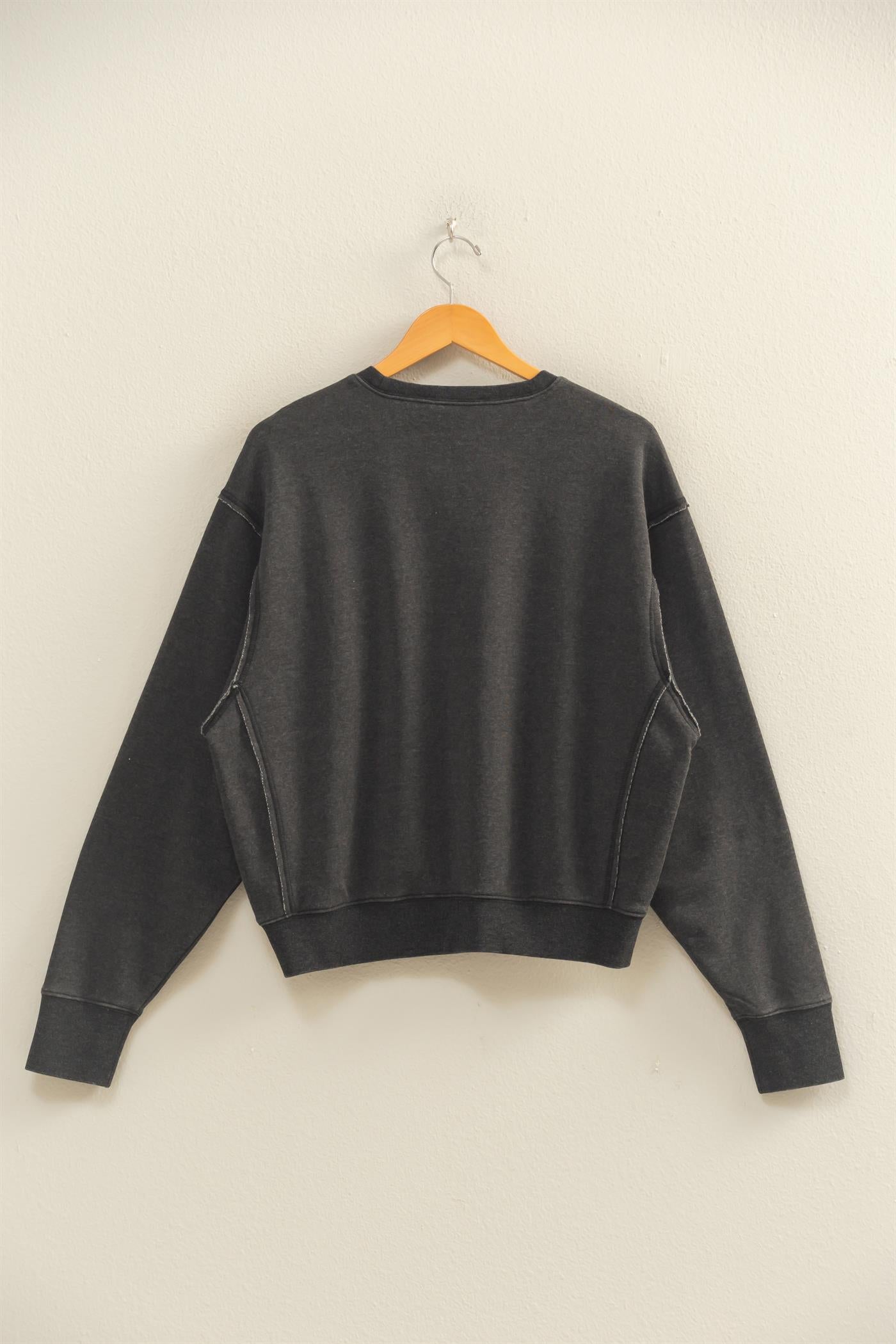 Wholesale Raw Edge Detail Burnout Sweatshirt Sweatshirts DZ26A048 BLACK DOUBLE ZERO