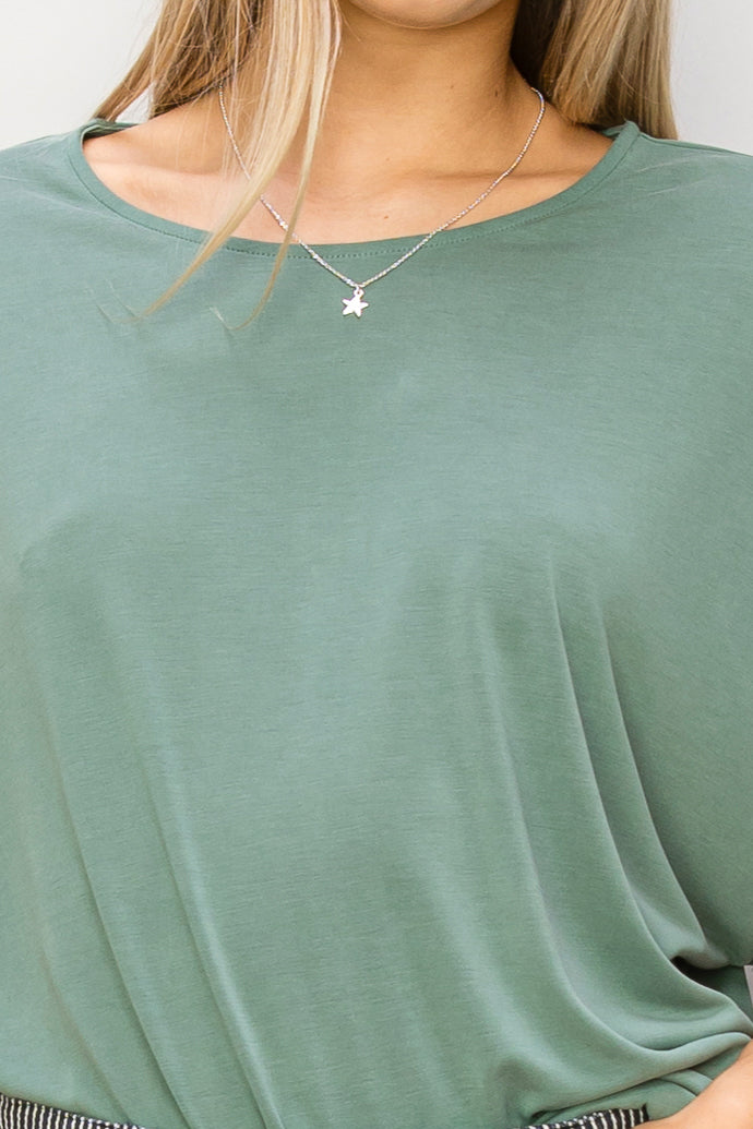 Wholesale D-Elbow Length Dolman Sleeve Top Clothing Tops DZ24C199-D GRAY GREEN DOUBLE ZERO