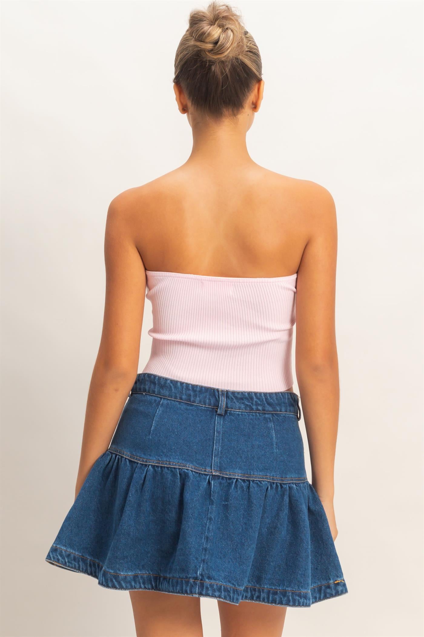 Wholesale Ribbed Knot Bustier Top Clothing Tops DZ26A308 SOFT PINK DOUBLE ZERO