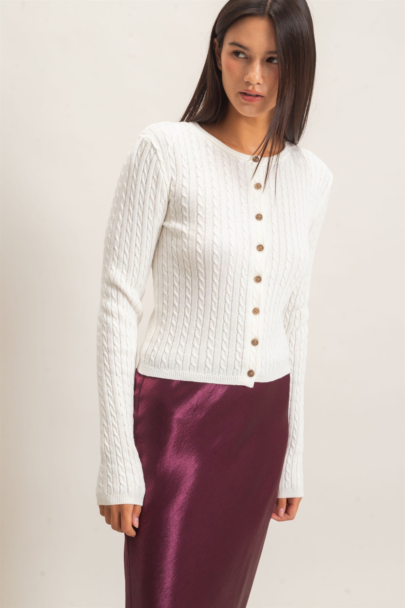 Wholesale Cable Knit Cardigan Cardigans DZ26E256 CREAM DOUBLE ZERO