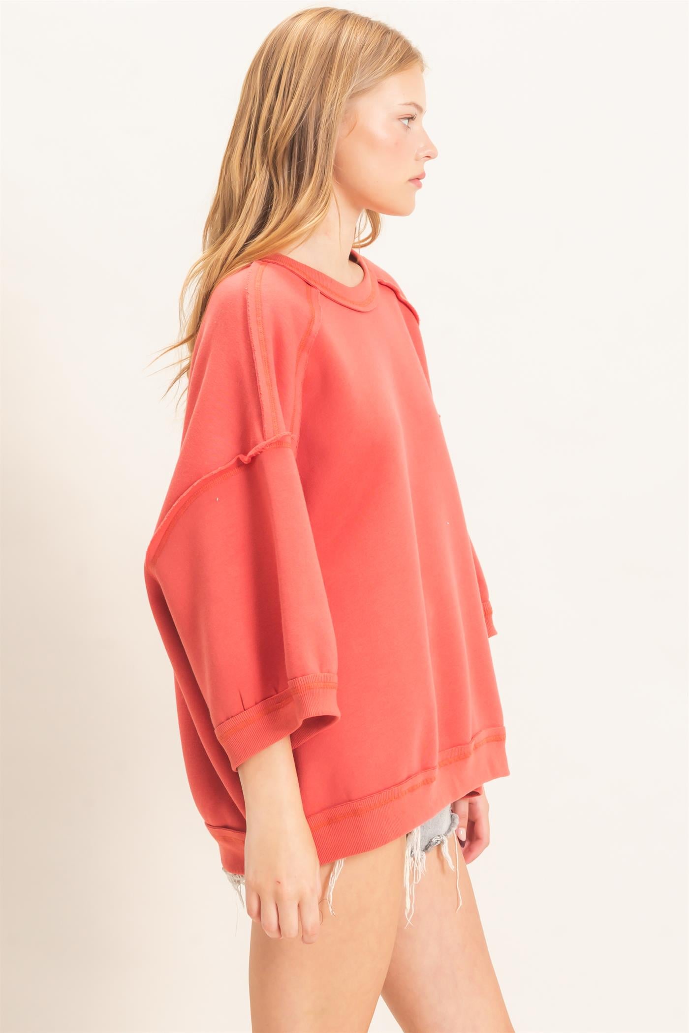 Wholesale Raglan Sleeve Oversized Sweatshirt Sweatshirts HF26E075 TOMATO HYFVE