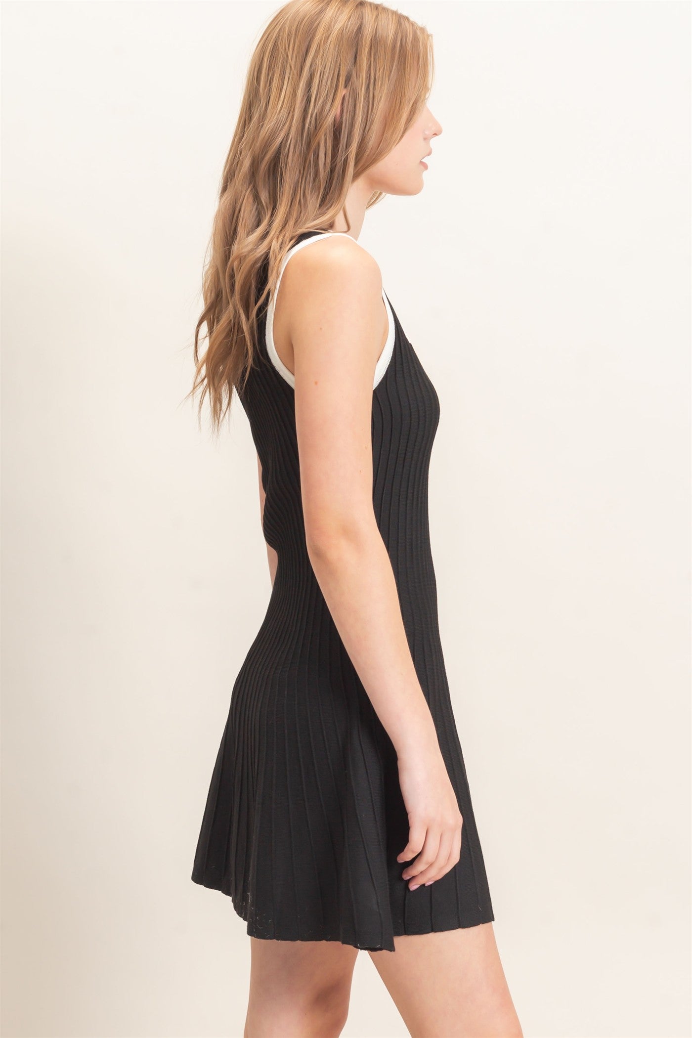 Wholesale Ribbed Square Neck Mini Dress Dresses HF26F213 BLACK HYFVE