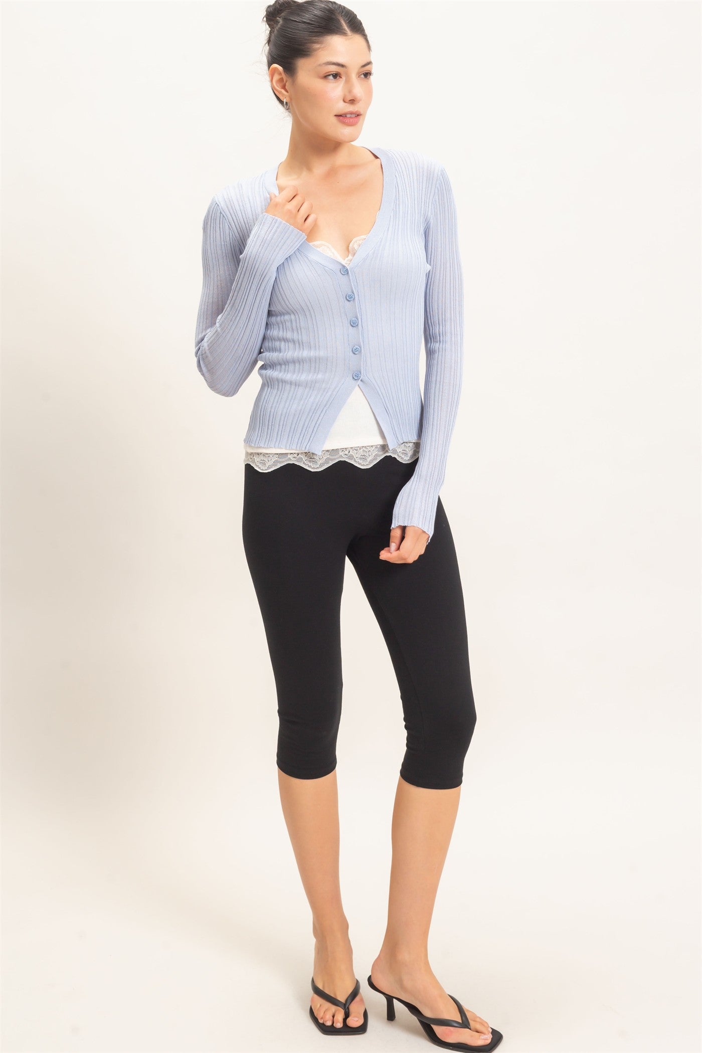 Wholesale Ribbed V-Neck Cardigan Cardigans HF26E154 BLUE HYFVE