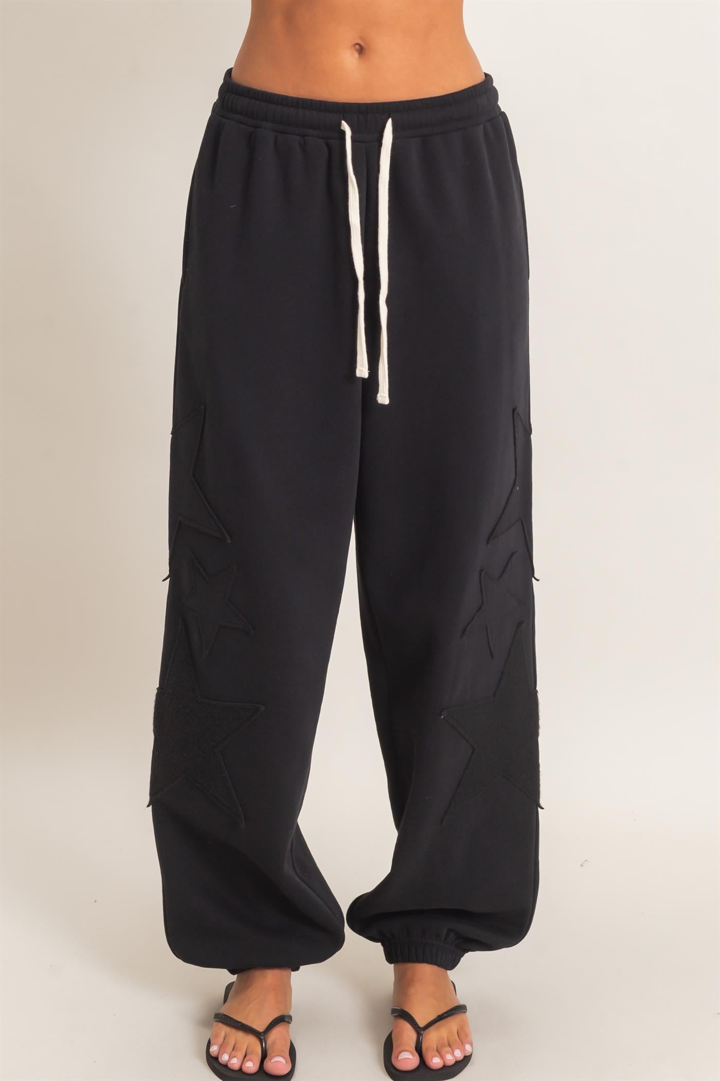 Wholesale Star Patch Jogger Pants Joggers DZ26E889 BLACK DOUBLE ZERO