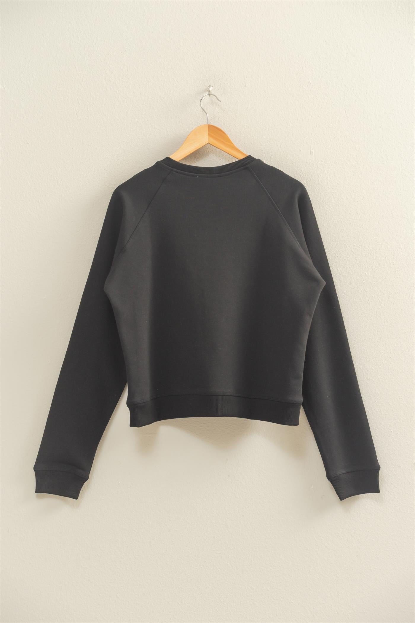 Wholesale Crew Neck Raglan Sleeve Comfy Pullover Sweatshirt Sweatshirts DZ25E237 BLACK DOUBLE ZERO