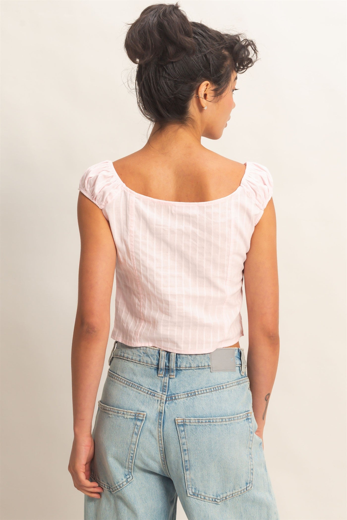 Wholesale Button Front Scoop Neck Cap Sleeve Top Blouses DZ26C199 SOFT PINK DOUBLE ZERO