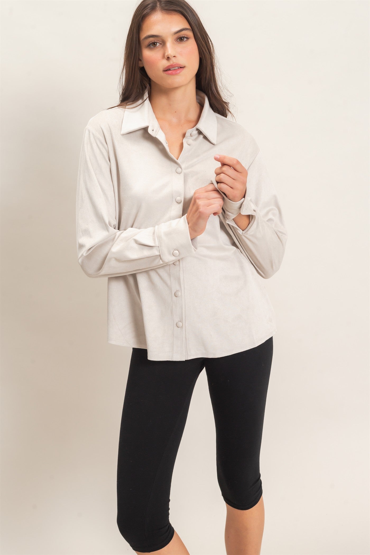 Wholesale Suede Button-Up Shirt Shirts HF26F083 ECRU HYFVE