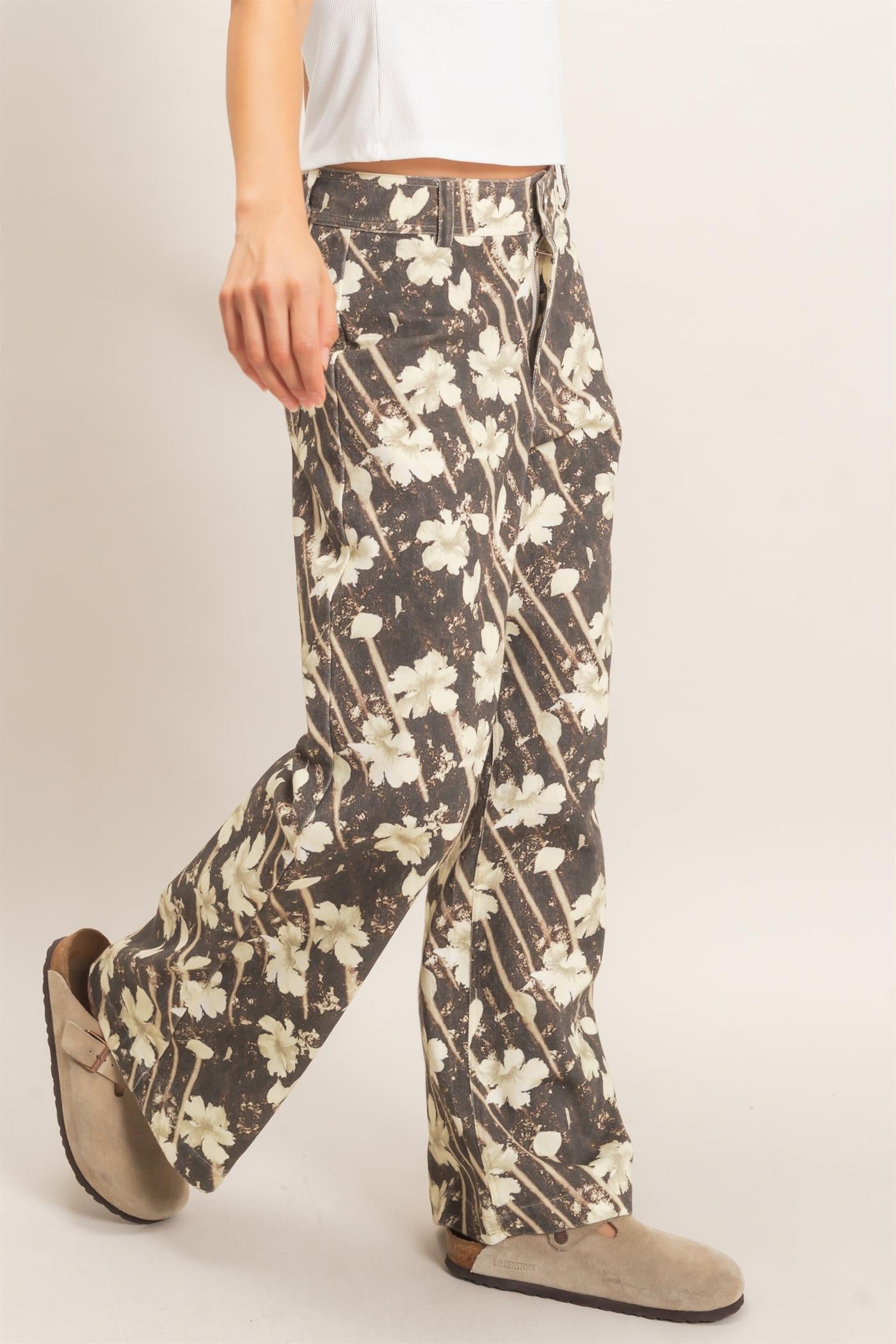Wholesale Floral Print Wide-Leg Pants Pants HF26E355 BROWN HYFVE
