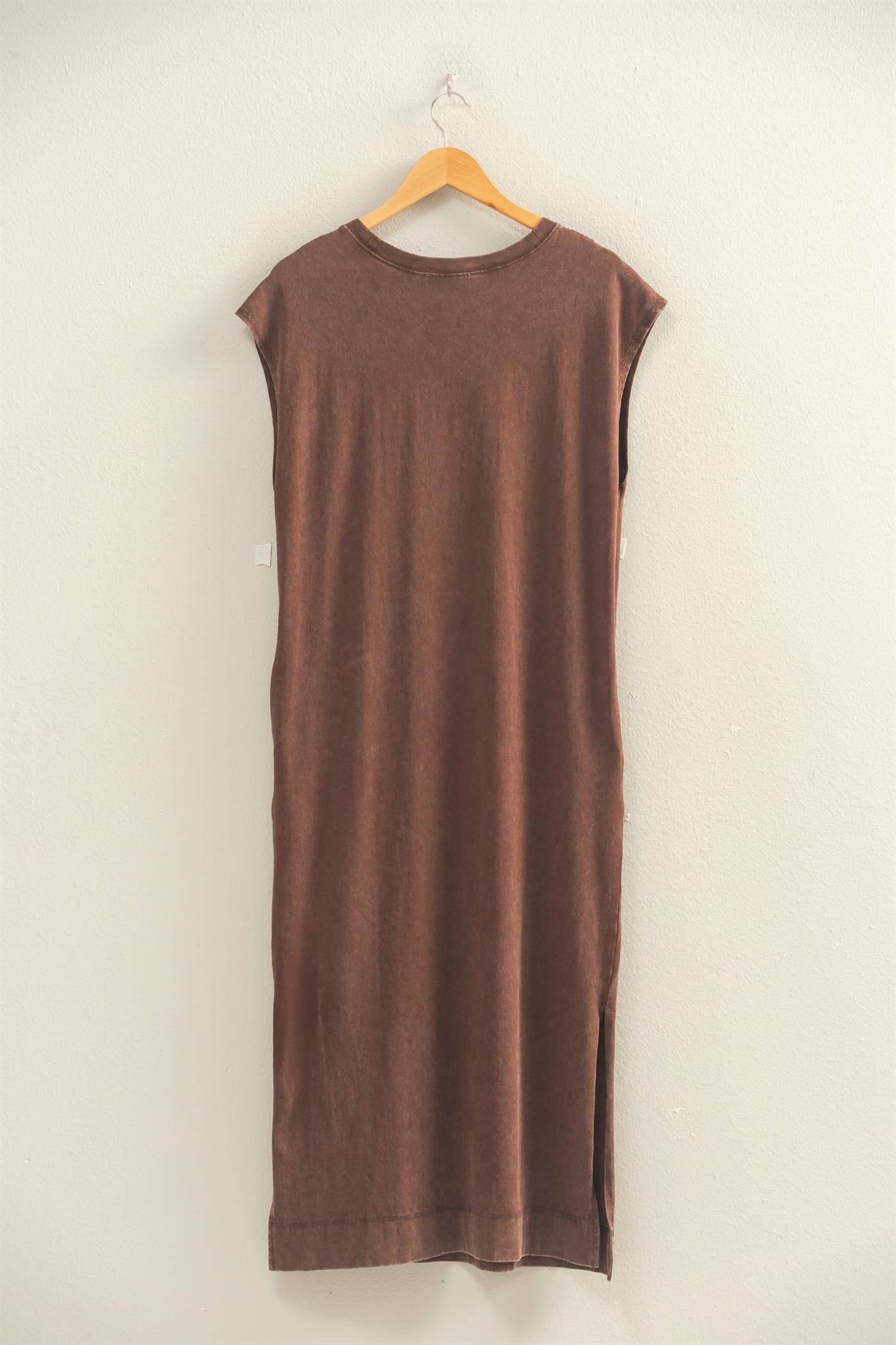 Wholesale Mineral Wash Cap Sleeve Midi Dress Dresses DZ26A049 CHOCOLATE DOUBLE ZERO