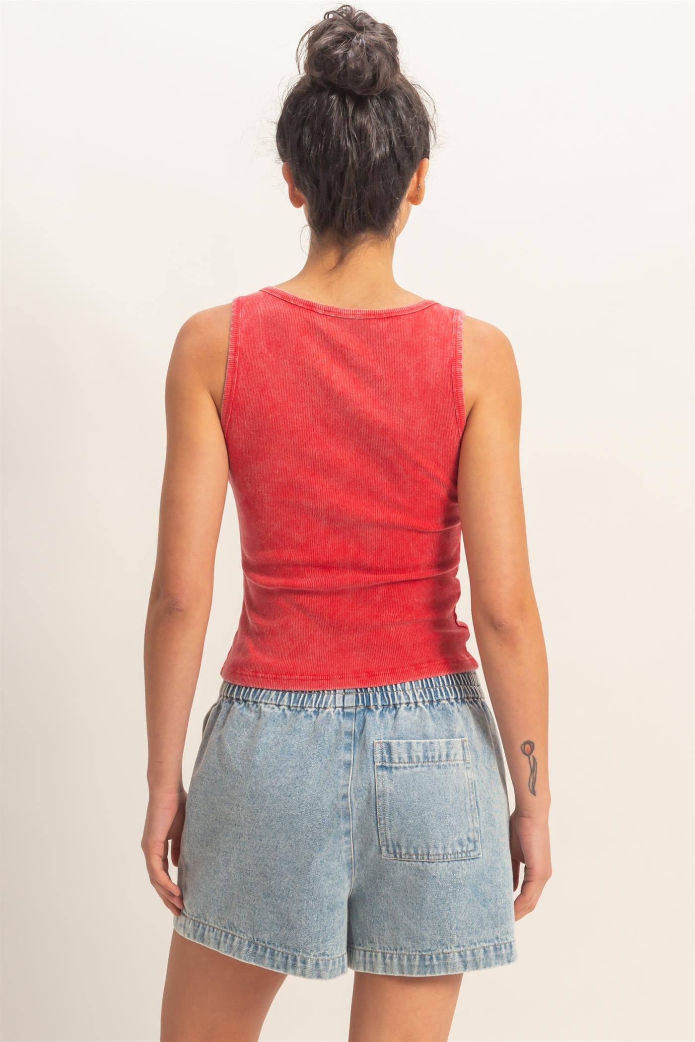Wholesale Acid Washed Henley Ribbed Tank Top Tank Tops DZ26C661 RED DOUBLE ZERO
