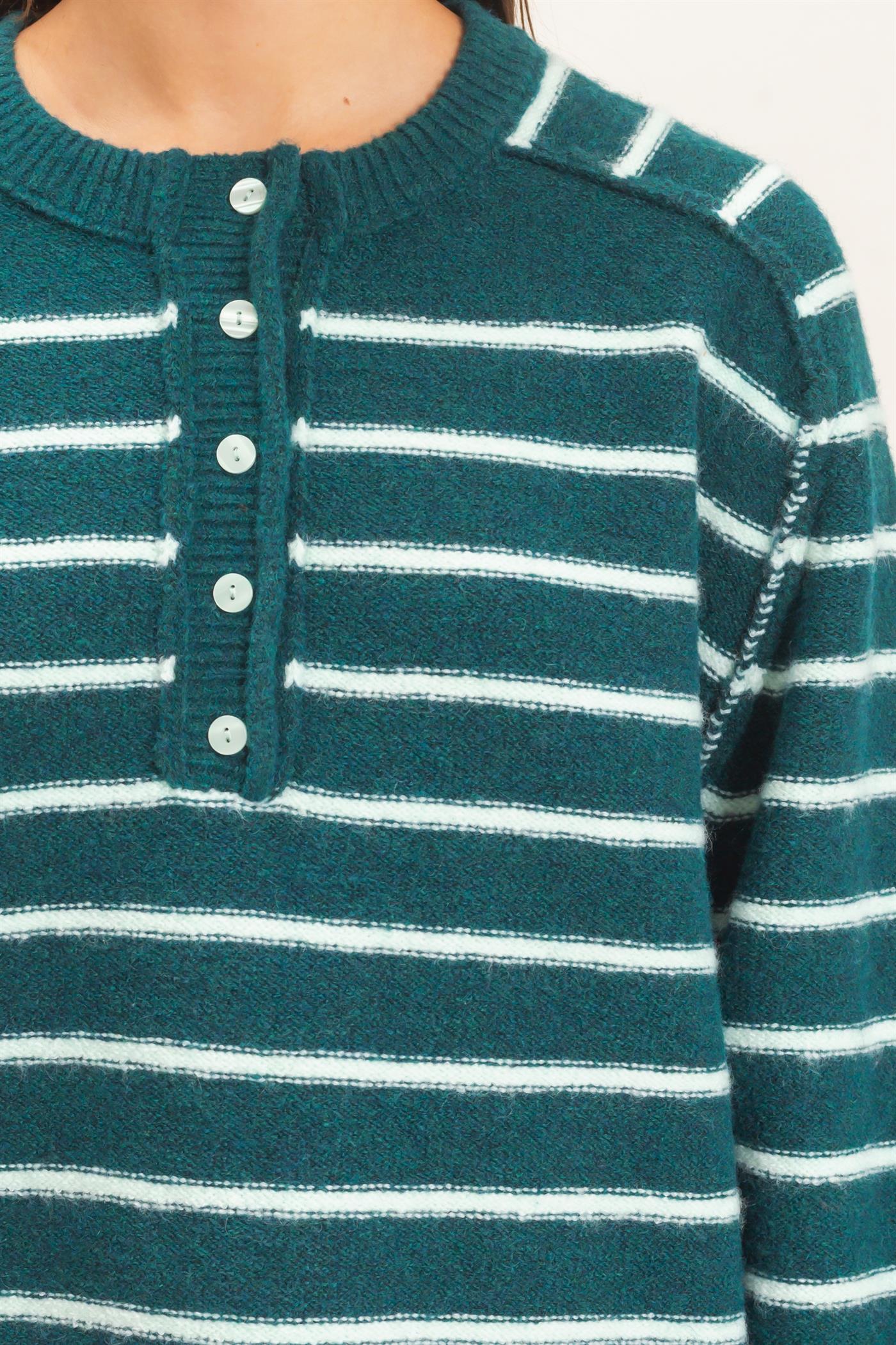 Wholesale Stripe Henley Sweater Sweaters DZ26F002 DARK GREEN DOUBLE ZERO