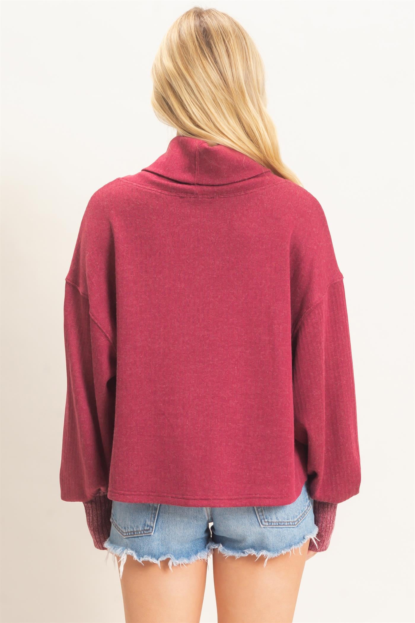 Wholesale Loose Turtleneck Long Sleeve Top Clothing Tops HF26F258 RED HYFVE