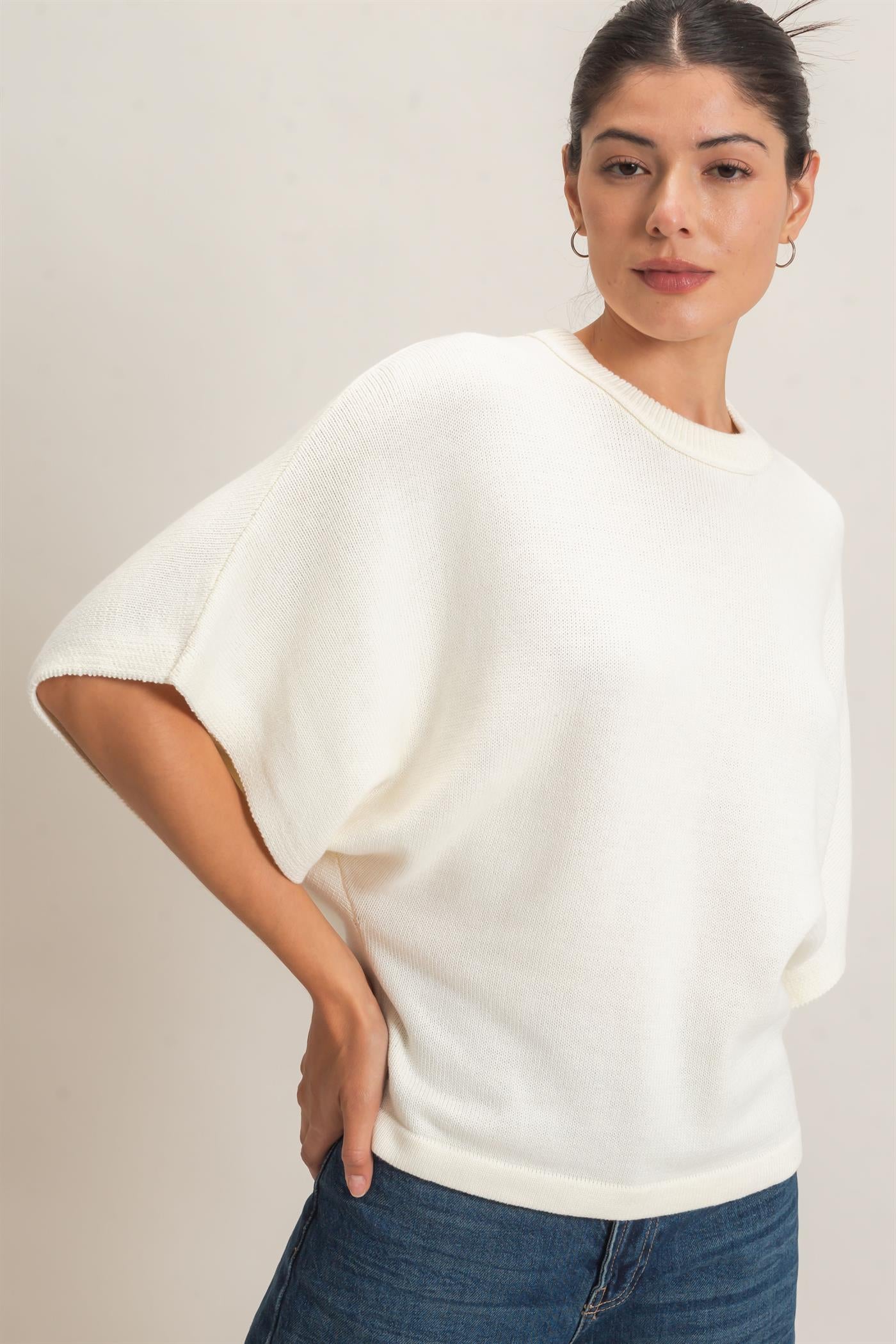 Wholesale Crew Neck Short Sleeve Sweater Sweaters HF26E378 IVORY HYFVE