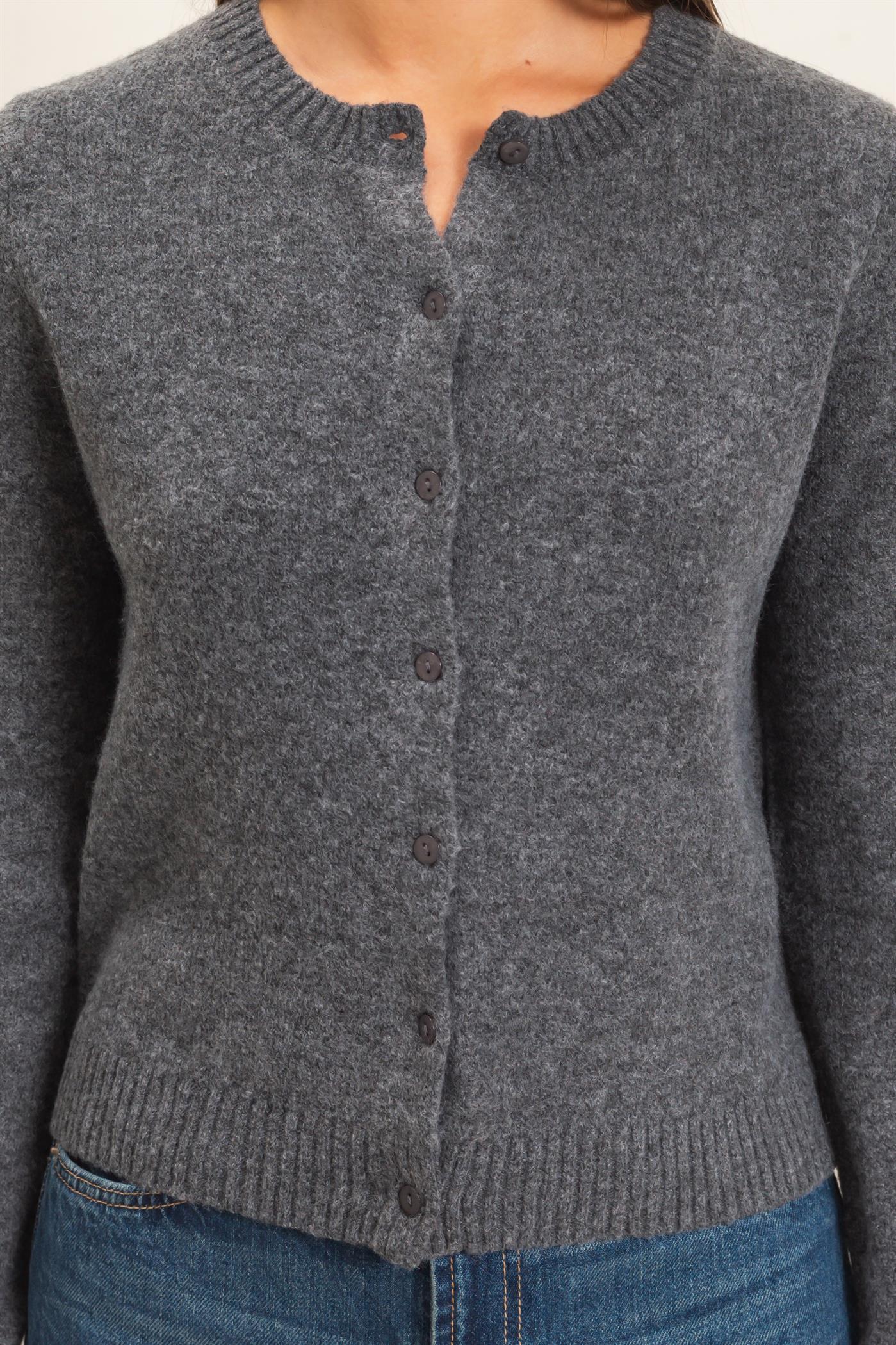 Wholesale Crew Neck Cardigan Cardigans DZ26E119 CHARCOAL DOUBLE ZERO