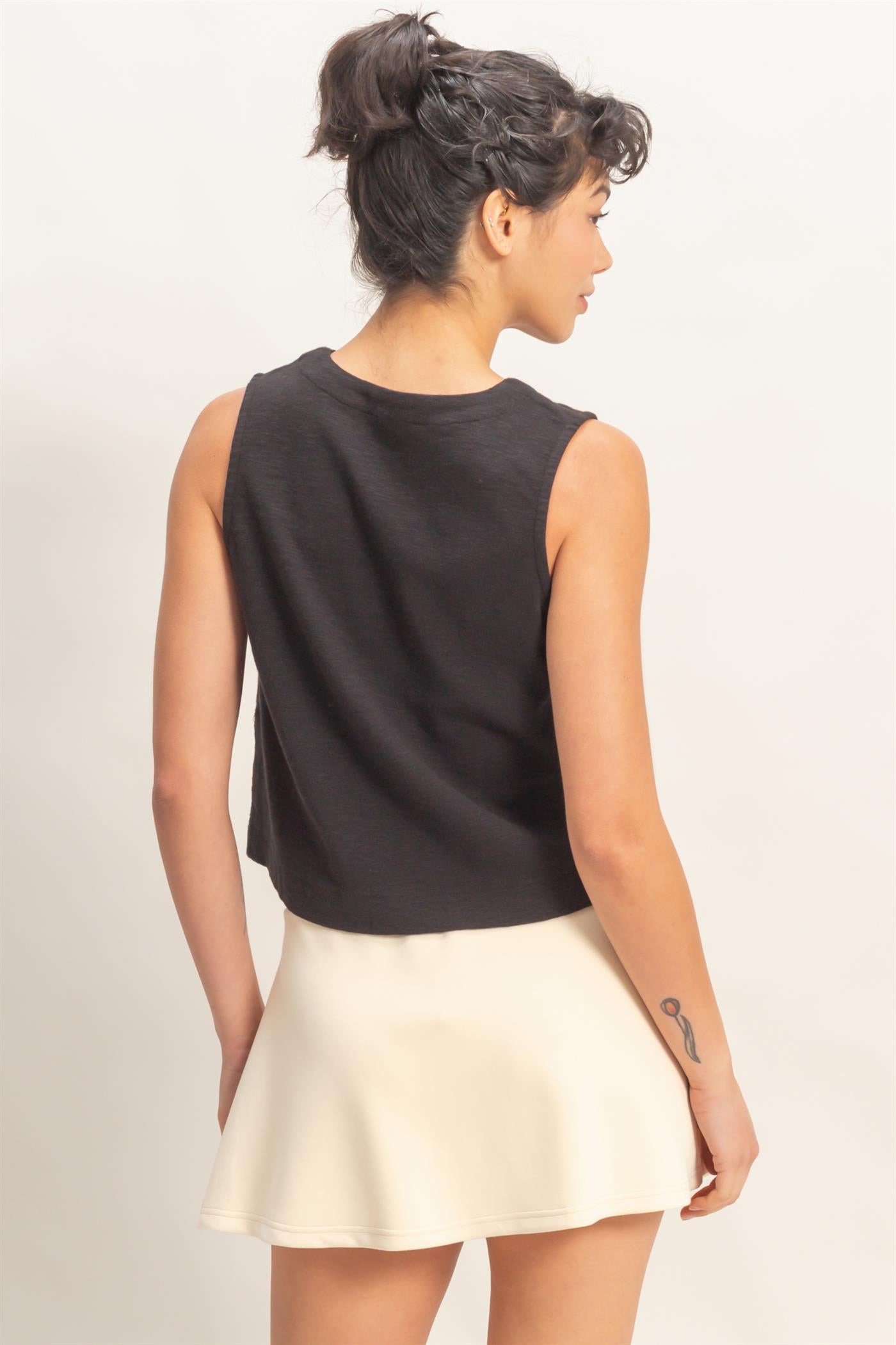 Wholesale Sleeveless Boxy Fit Crew Neck Top Clothing Tops DZ26C090 BLACK DOUBLE ZERO