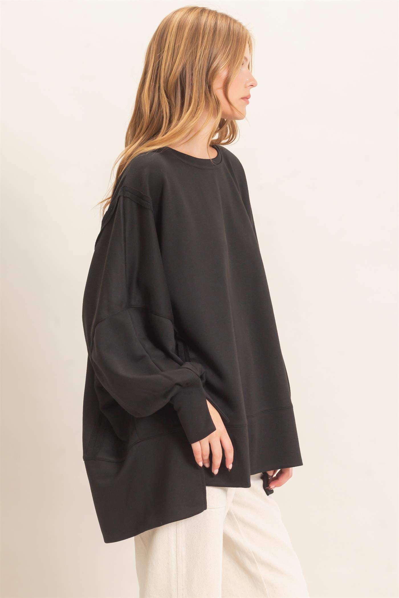 Wholesale Oversized Crew Neck Sweatshirt Sweatshirts HF26F132 BLACK HYFVE