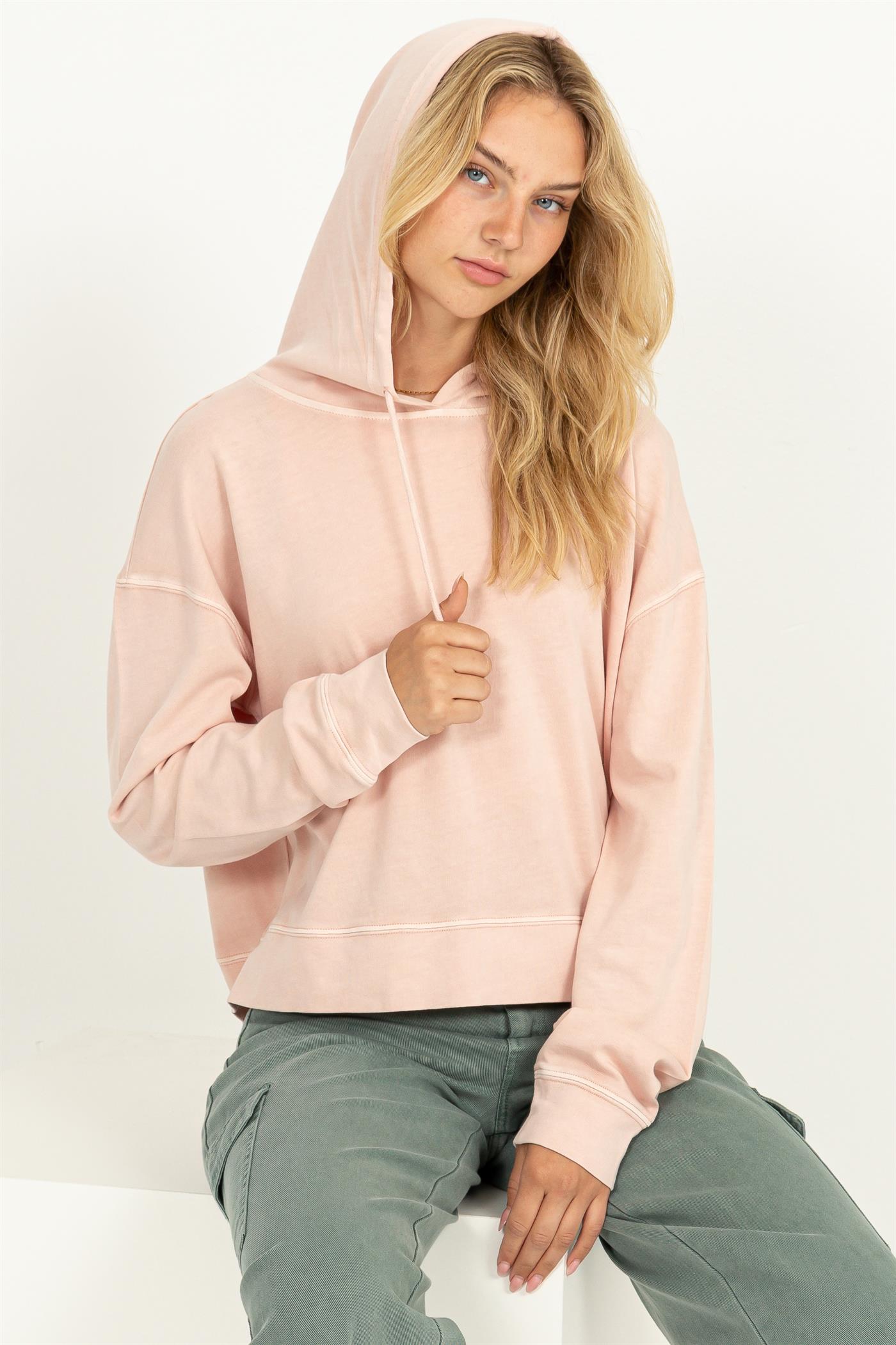 Wholesale Long Sleeve Drawstring Hoodie Clothing Tops DZ23E999 DUSTY PINK DOUBLE ZERO