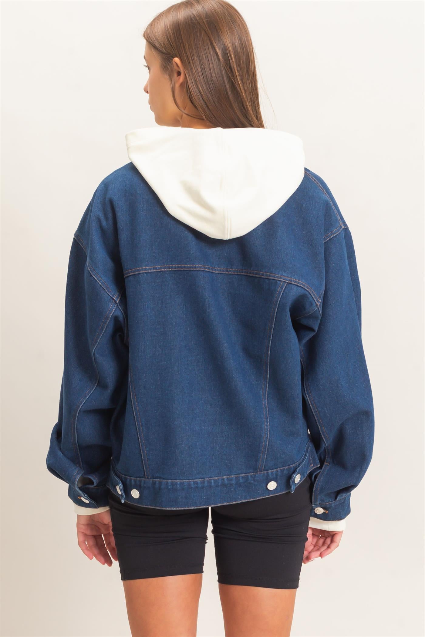 Wholesale Oversized Denim Trucker Jacket Coats & Jackets DZ26E804 DARK BLUE DOUBLE ZERO