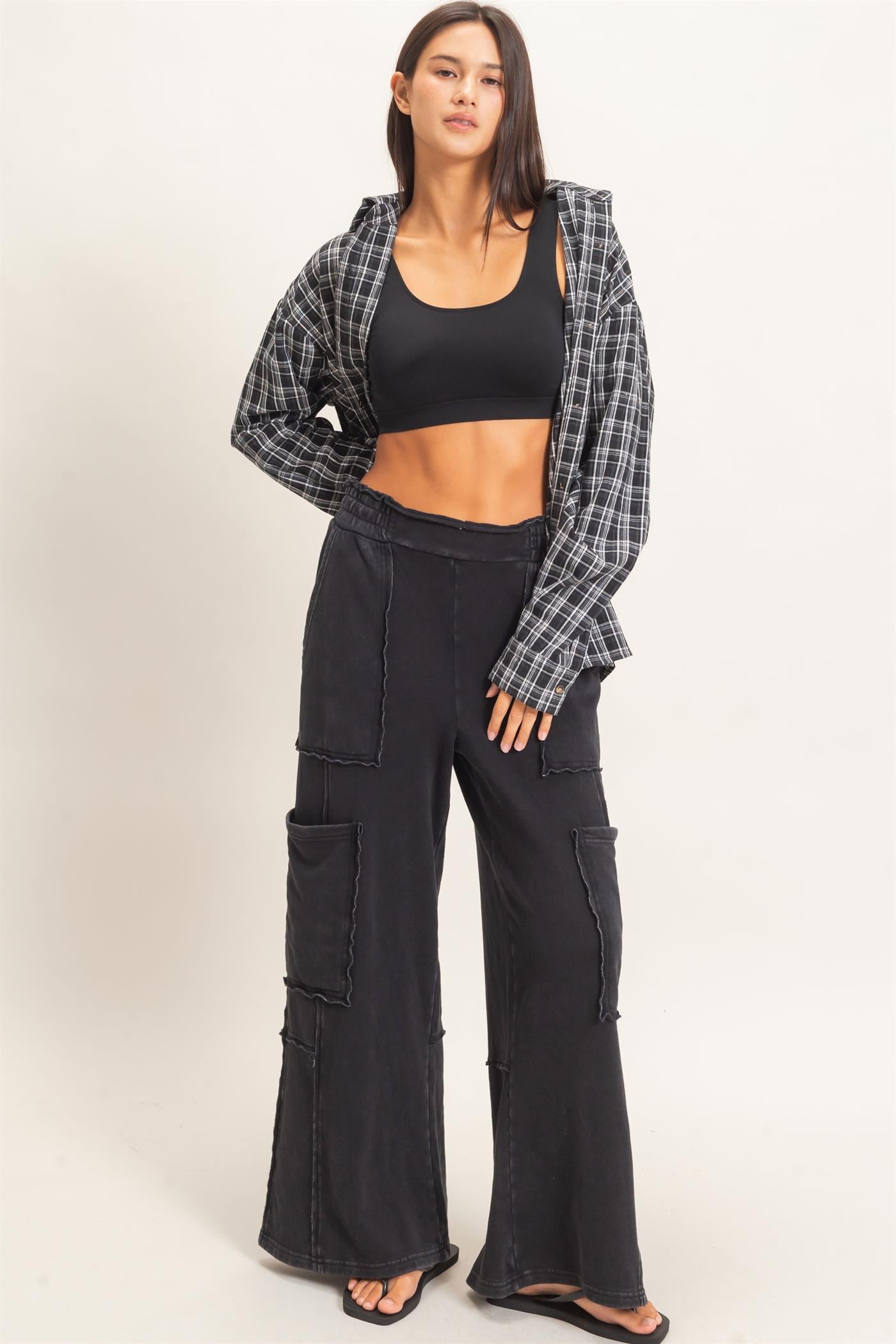 Wholesale Mineral Wash Cargo Pocket Pants Pants DZ26C963 BLACK DOUBLE ZERO