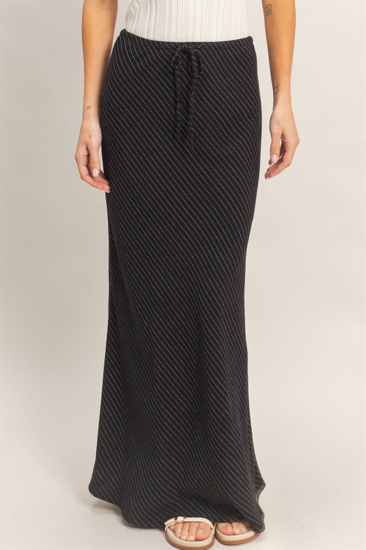 Wholesale Bias Cut Striped Midi Skirt Skirts HF26C388 BLACK HYFVE