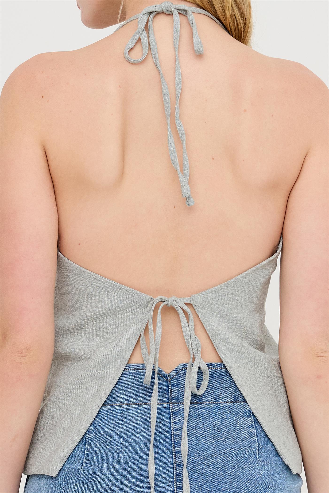 Wholesale Button Front Halter Top Clothing Tops HF26C130 DUSTY SAGE HYFVE