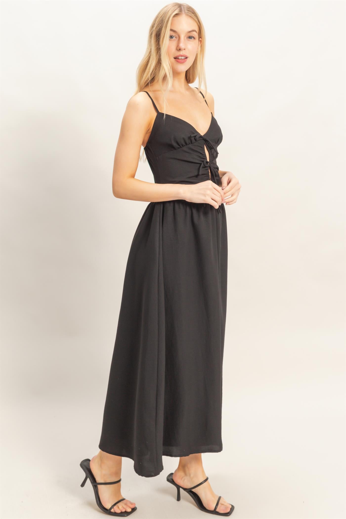 Wholesale Spaghetti Strap Ruched Dress Dresses HF26A011 BLACK HYFVE