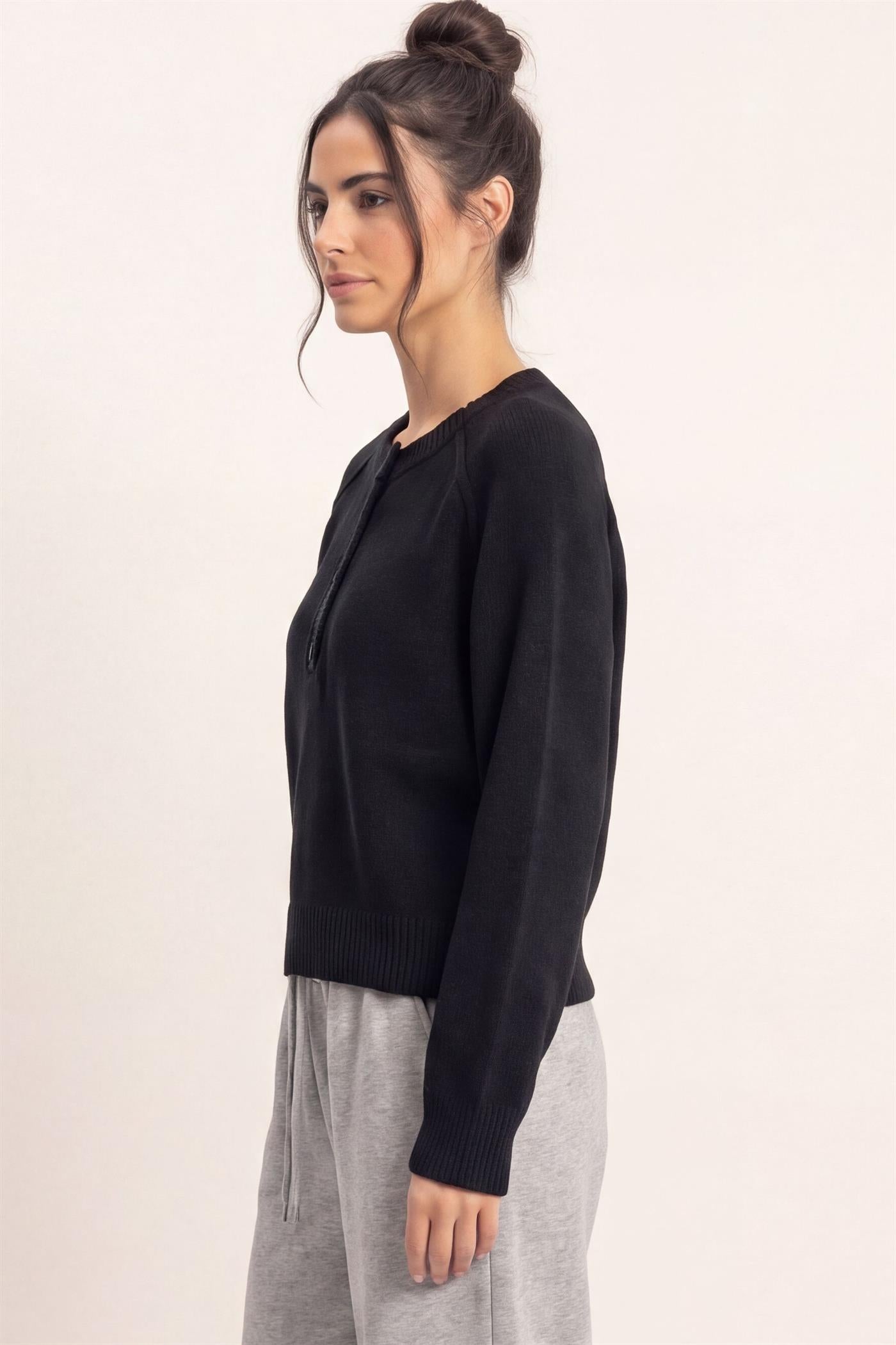 Wholesale Henley Sweater With Reverse Seams Sweaters DZ26F004 BLACK DOUBLE ZERO