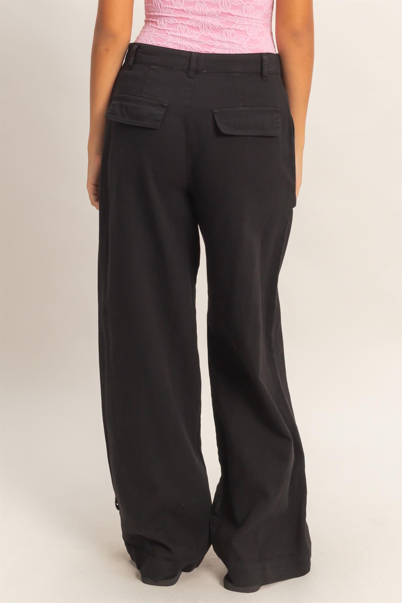 Wholesale High Rise Cargo Pants With Ankle Ties Pants DZ24C156 BLACK DOUBLE ZERO