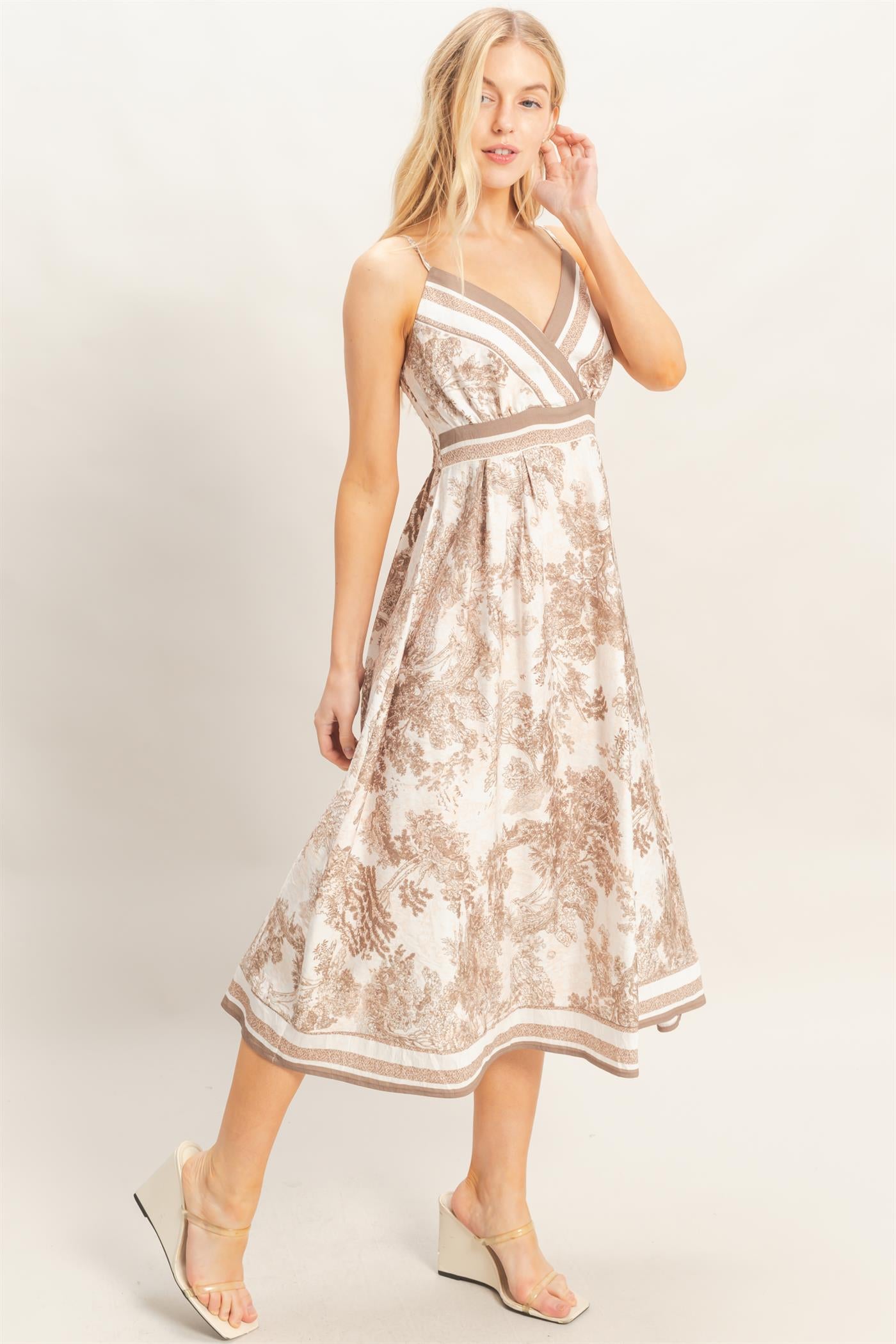 Wholesale Printed V-Neck A-Line Dress Dresses HF26A144 BEIGE HYFVE