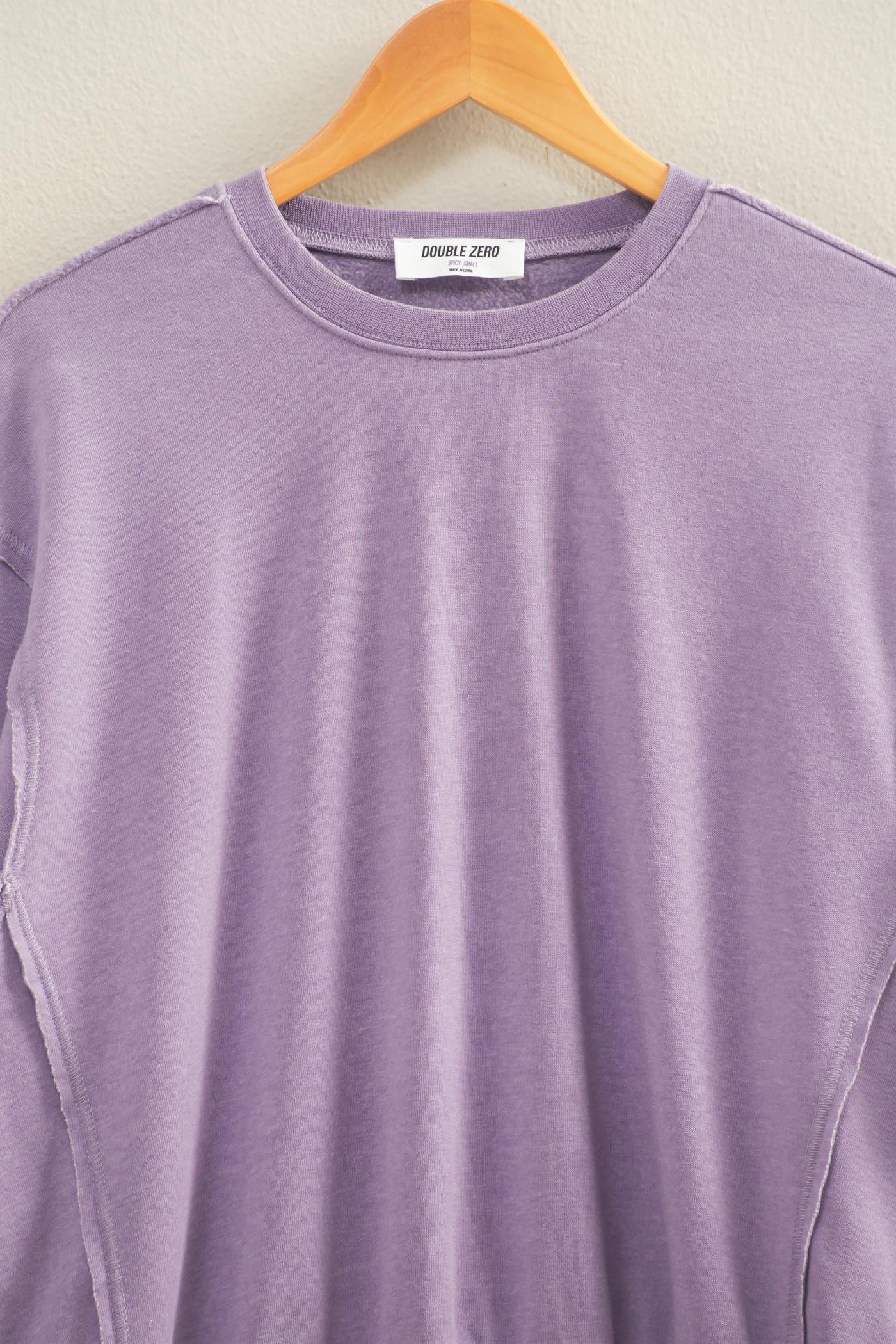 Wholesale Raw Edge Detail Burnout Sweatshirt Sweatshirts DZ26A048 DUSTY PURPLE DOUBLE ZERO