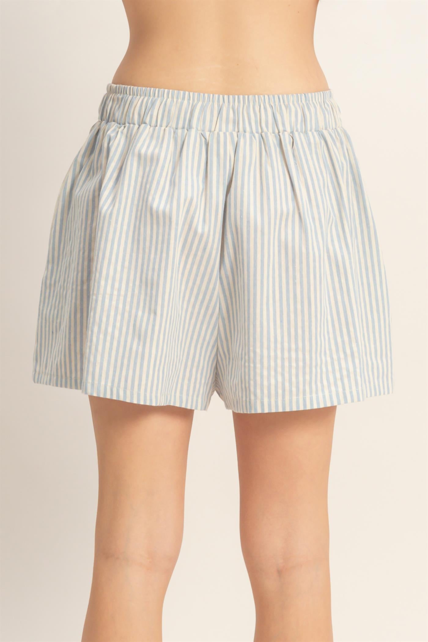 Wholesale Striped Elastic Waist Shorts Shorts HF26E387-D SKY BLUE HYFVE