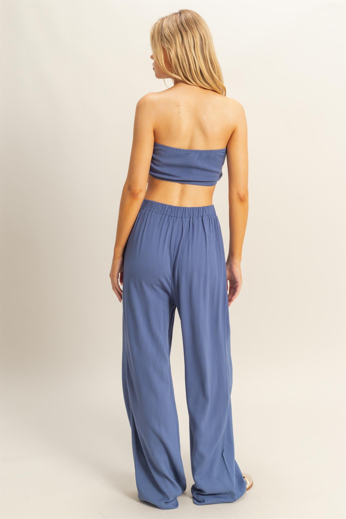 Wholesale Stretch Linen Top And Pants Set Clothing HF25E016-SET NAVY HYFVE