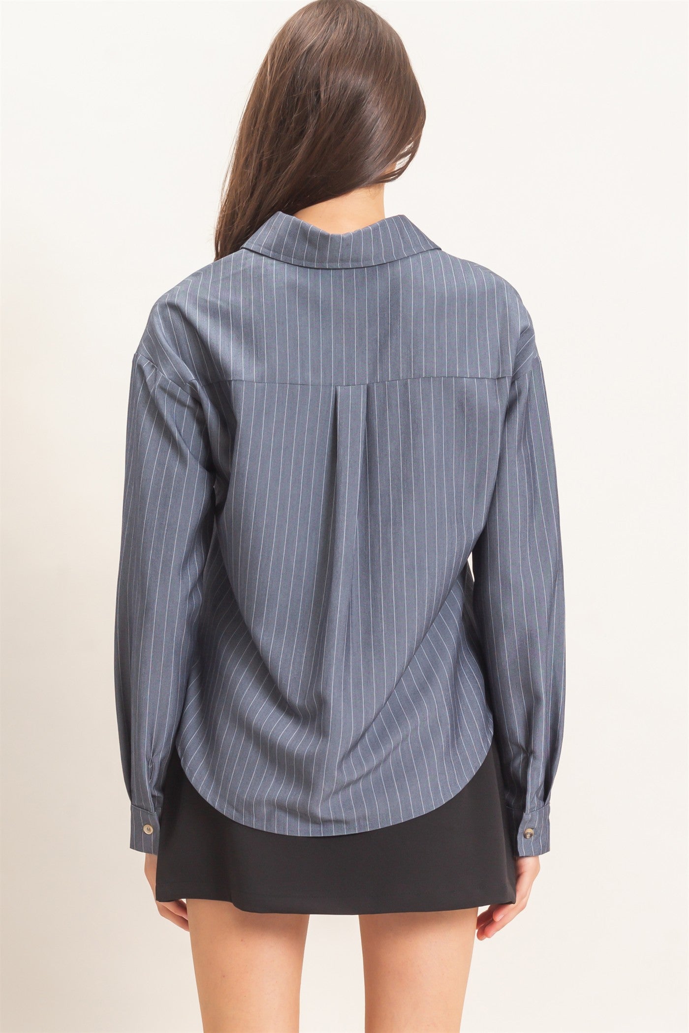 Wholesale Striped Button-Up Shirt Shirts HF27A425 LIGHT NAVY HYFVE