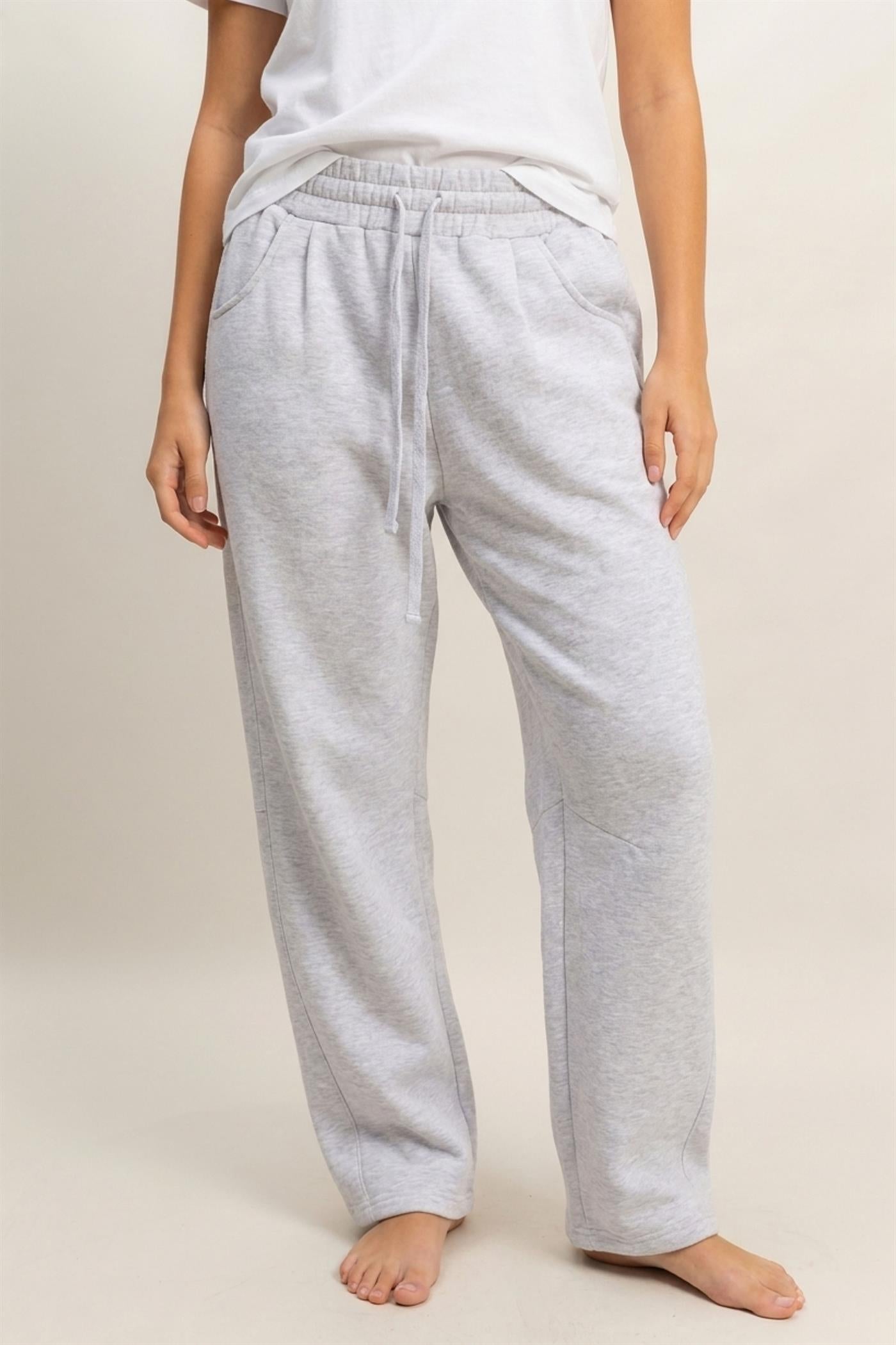 Wholesale Drawstring Waist Barrel Sweatpants Pants DZ26E290 HEATHER GRAY DOUBLE ZERO