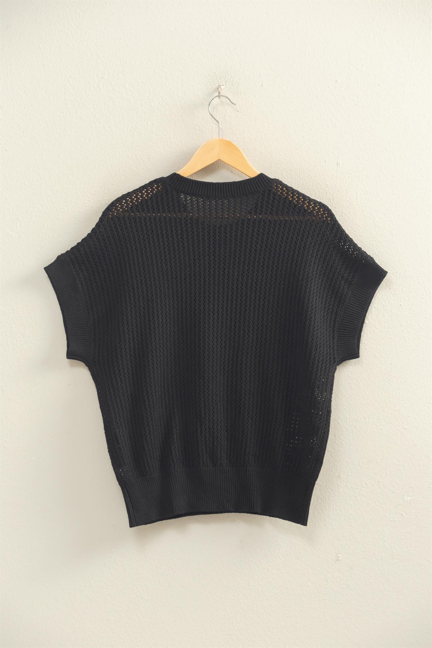 Wholesale Open-Knit Dolman Sleeve Top Clothing Tops DZ26A334 BLACK DOUBLE ZERO