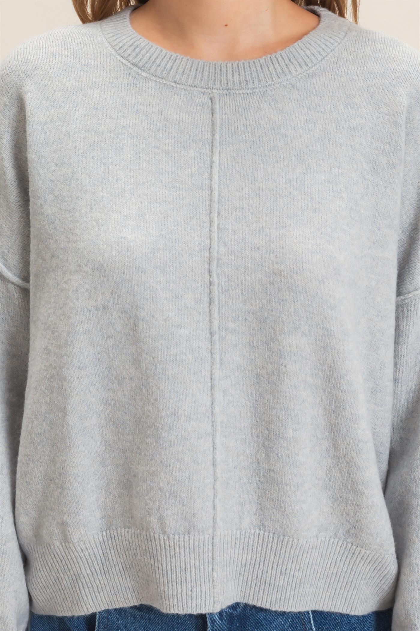 Wholesale Crew Neck Sweater With Ribbed Hem Sweaters HF26E203-D MISTY BLUE HYFVE