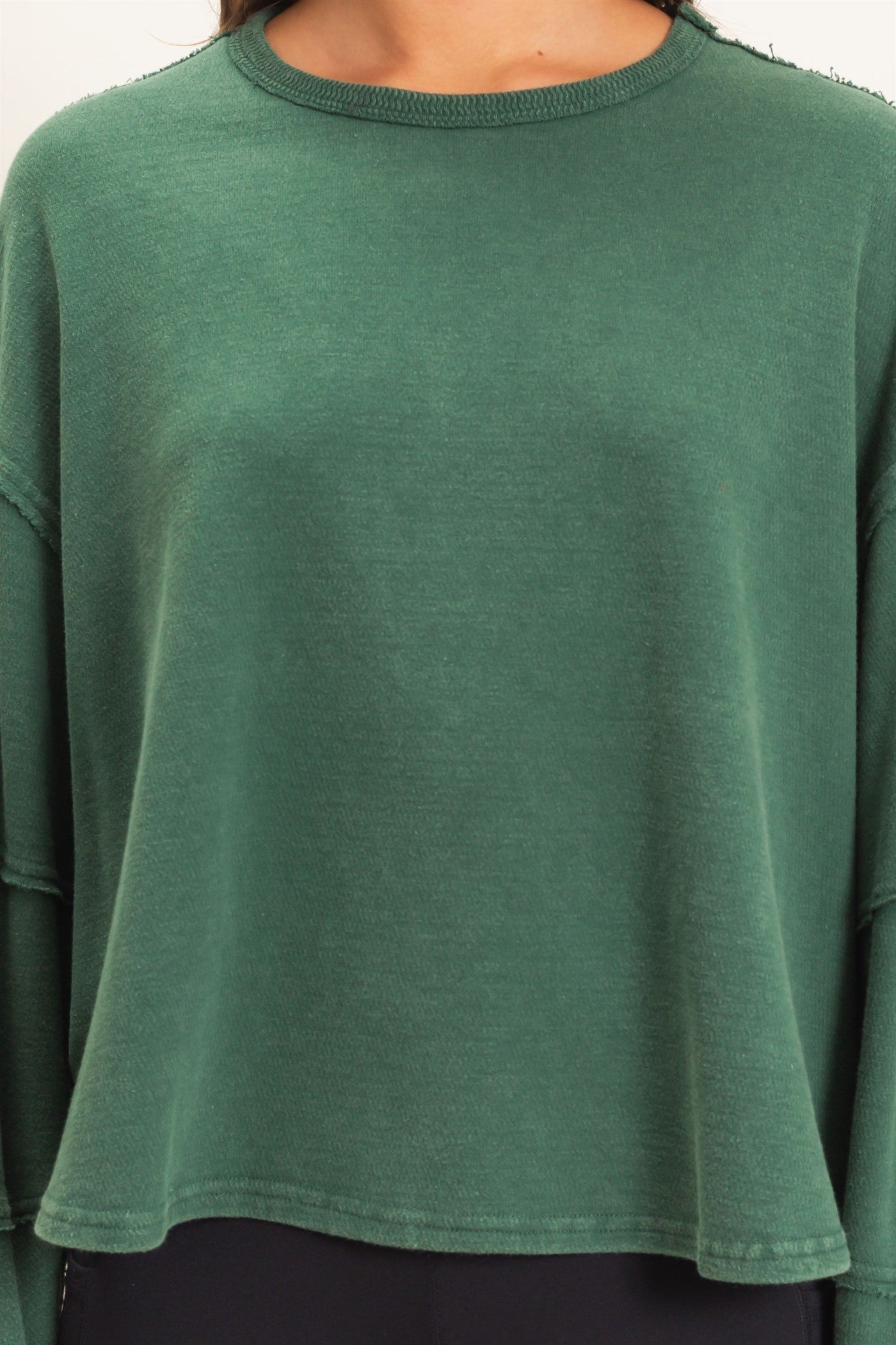 Wholesale Mineral Wash Overzised Raw Edge Crew Neck Top Clothing Tops DZ26E449 DARK GREEN DOUBLE ZERO