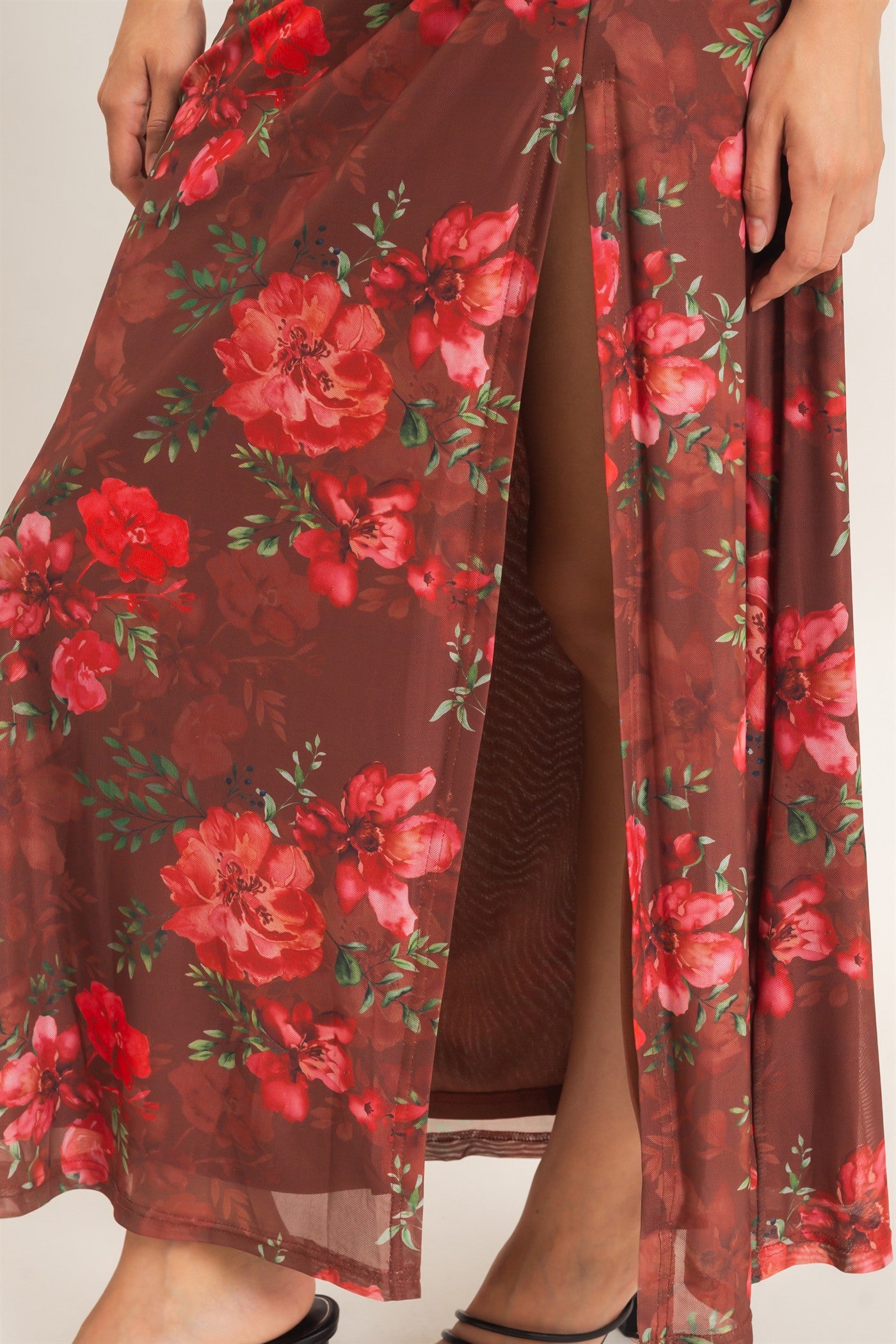 Wholesale Floral Print Spaghetti Strap Dress Dresses HF26E440 BROWN HYFVE